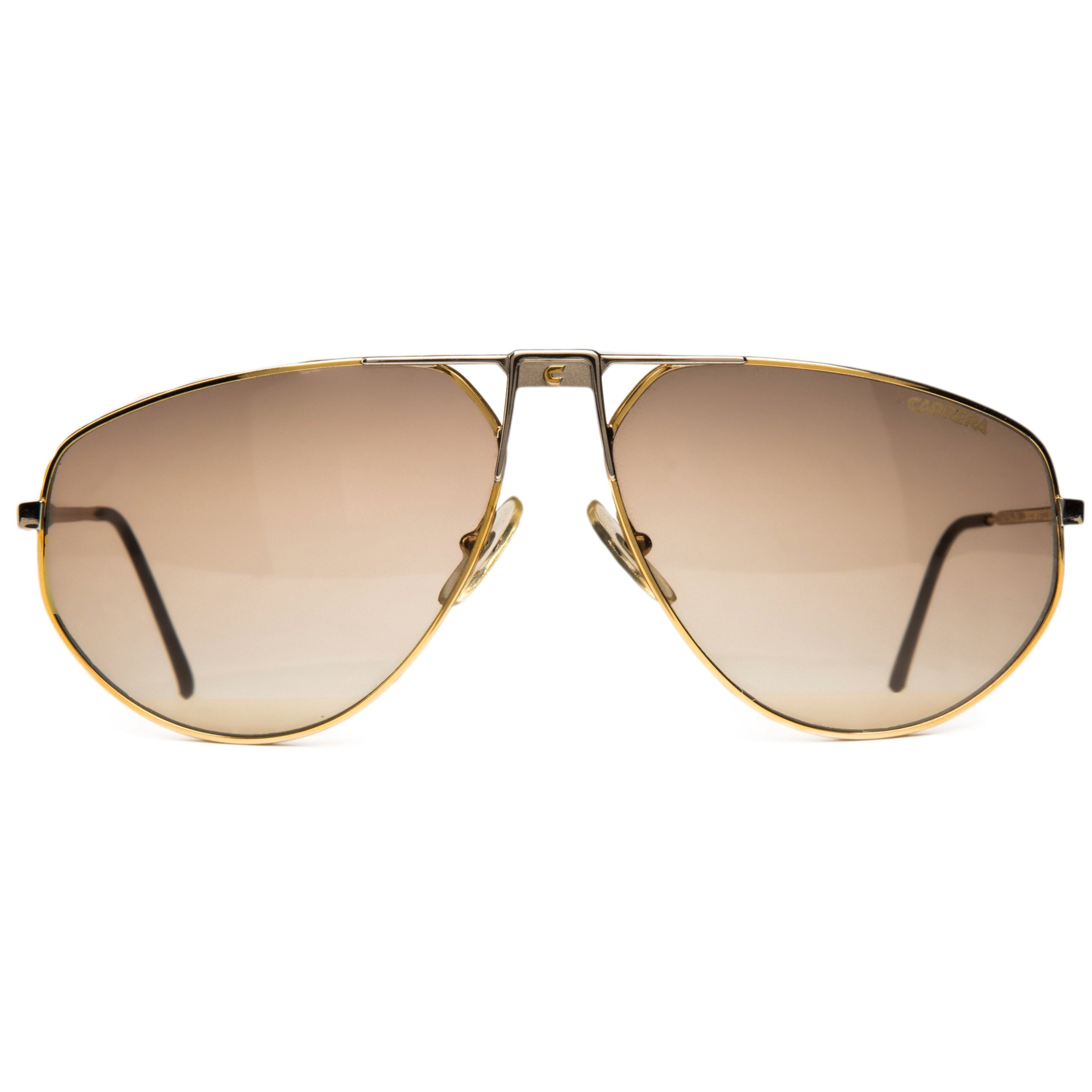 Vintage Carrera Aviator 5410 sunglasses for men and women in gold frame with light brown lenses offering 100% UV protection, in superb condition and never worn before