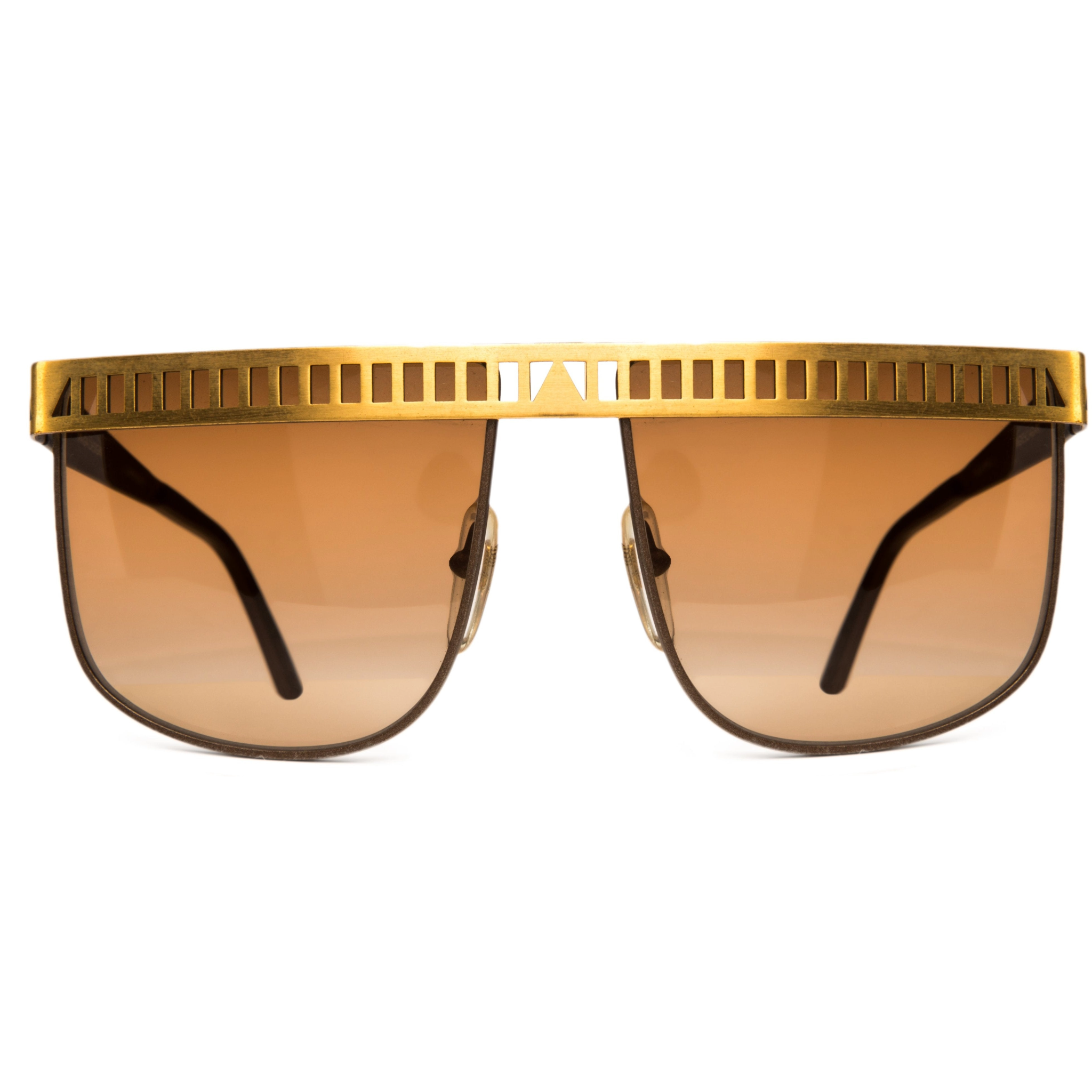 Vintage unisex Maga Flat Brow 3012 sunglasses in gold frame and brown lenses with 100% UV protection, never worn or sold, authentic original