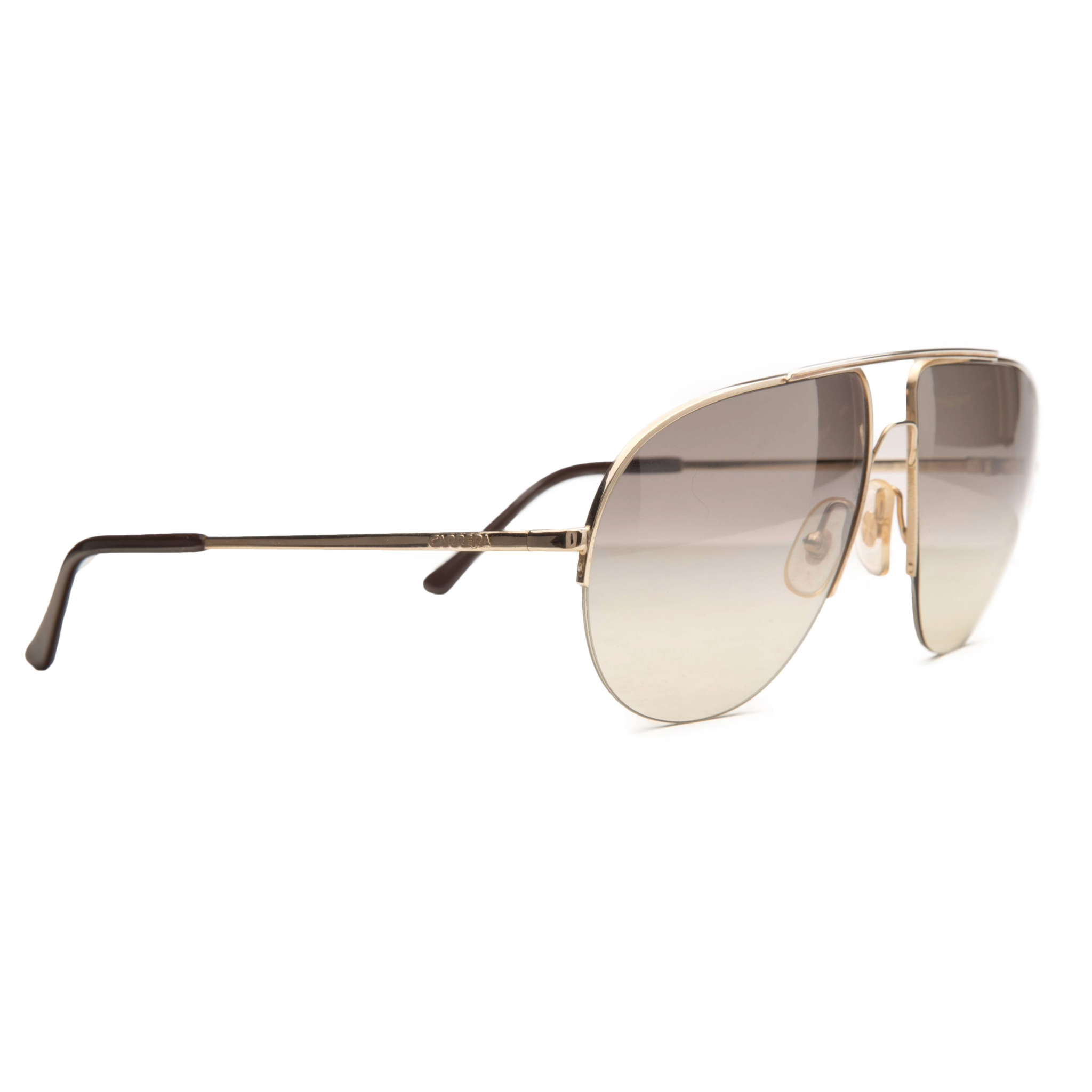 Authentic Carrera Aviator 5589 sunglasses with gold frame and light brown lenses, offering 100% UV protection