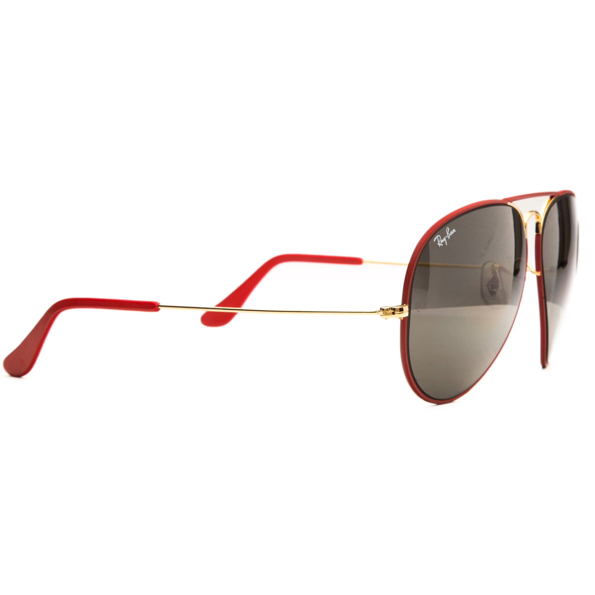 Red and gold Rayban Aviator sunglasses with black smoke lenses Vintage style for men and women, never worn, in perfect condition 100% UV protection