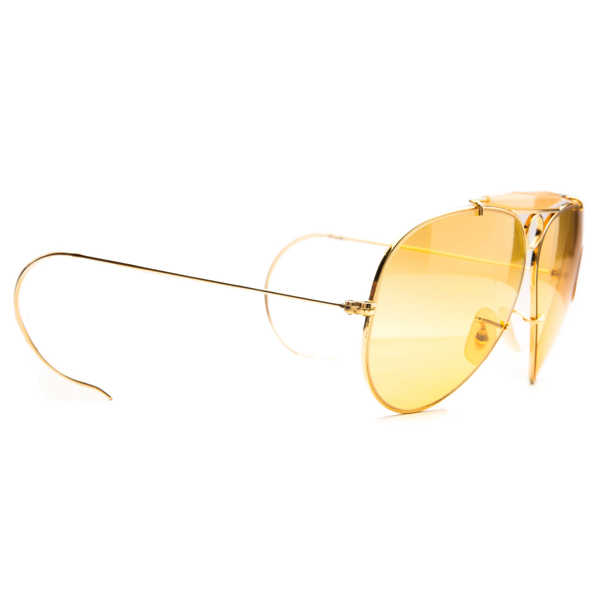 Authentic Vintage Rayban Shooter 2115 Aviator Sunglasses for Men and Women with Gold Frame and Yellow Lens, 100% UV Protection