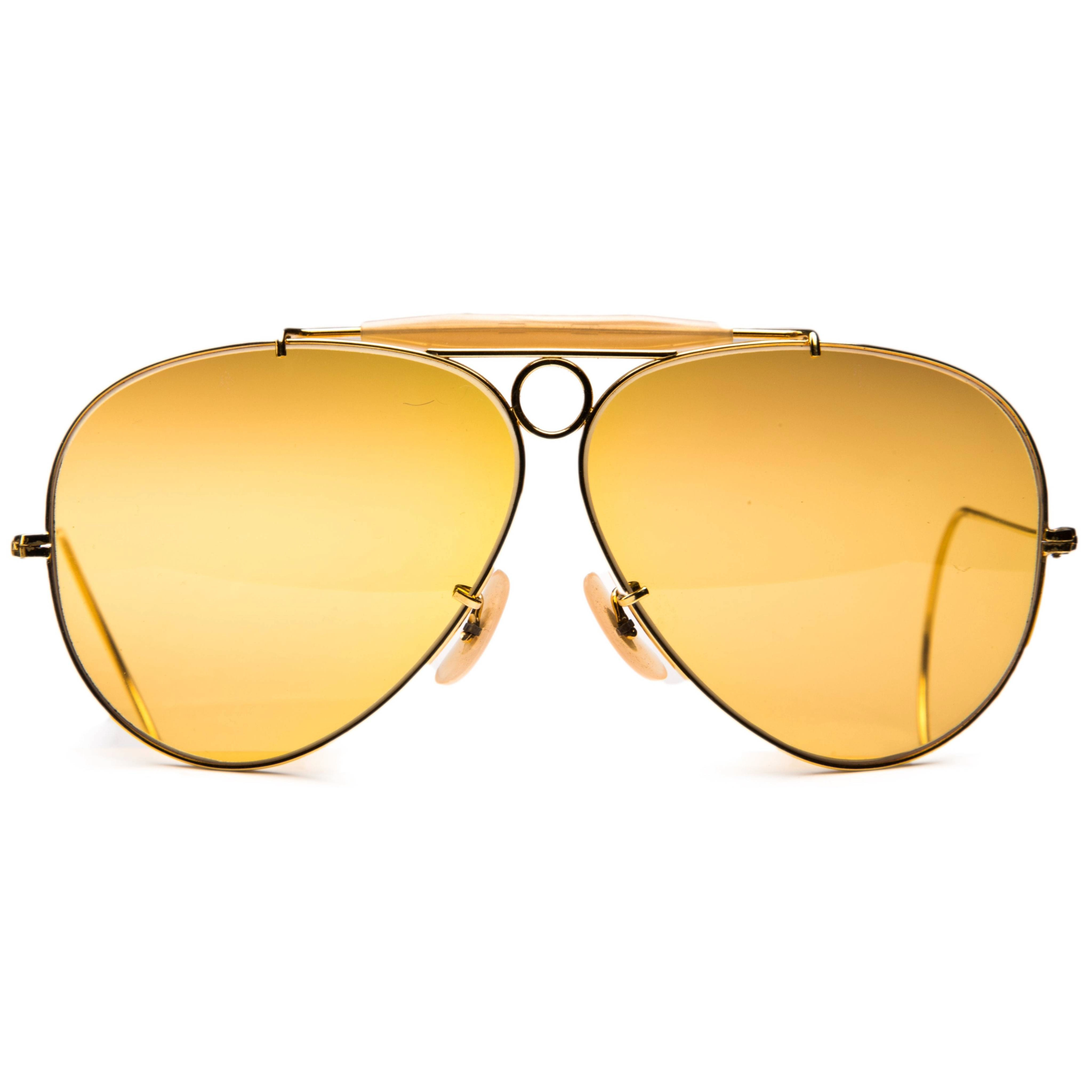 Vintage Rayban Shooter 2115 Aviator Sunglasses in Gold Frame and Yellow Lens for Men and Women, with 100% UV Protection