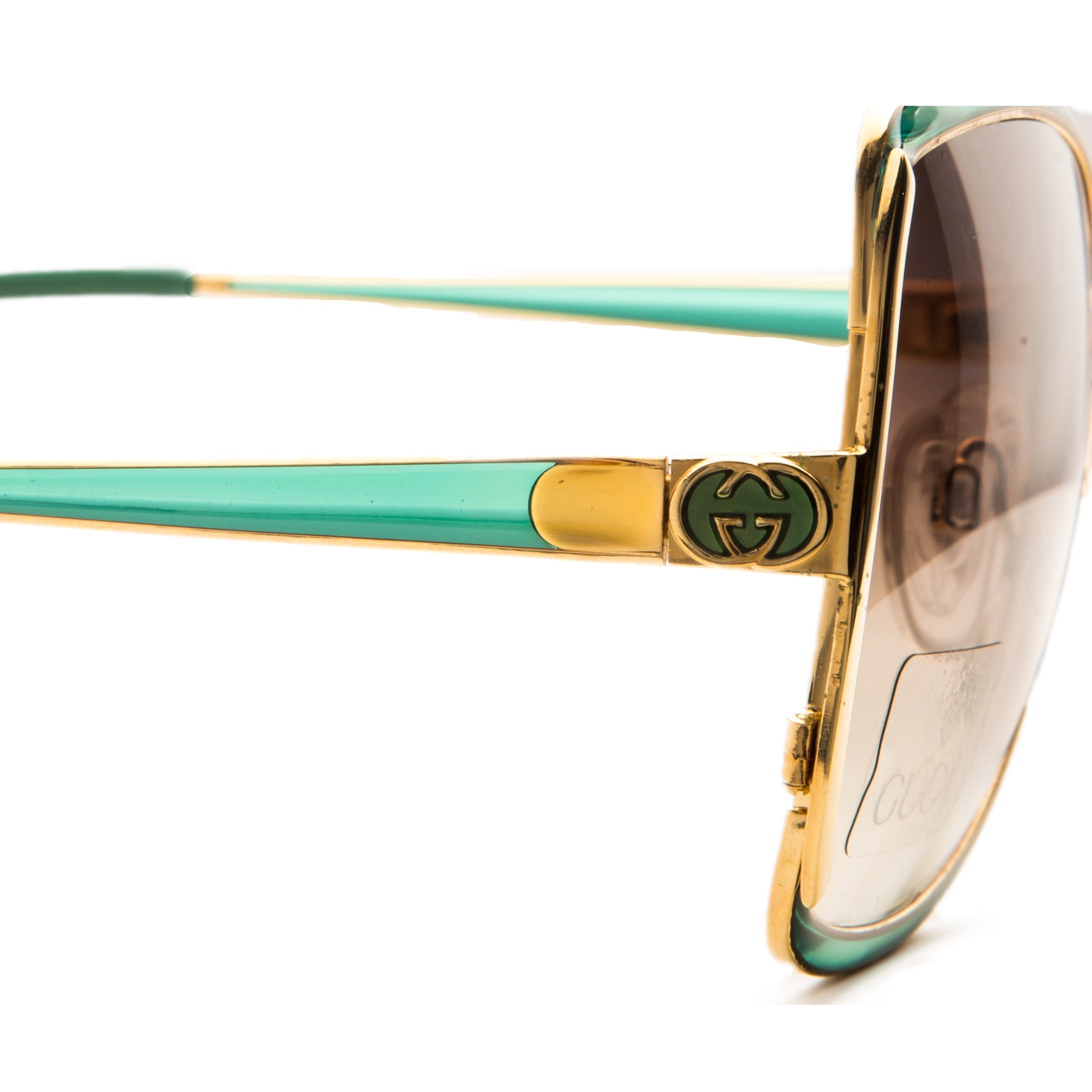 Original Vintage Gucci 377909 Oversized Sunglasses with Green and Gold Frame and Brown Lens for Women, 100% UV Protection