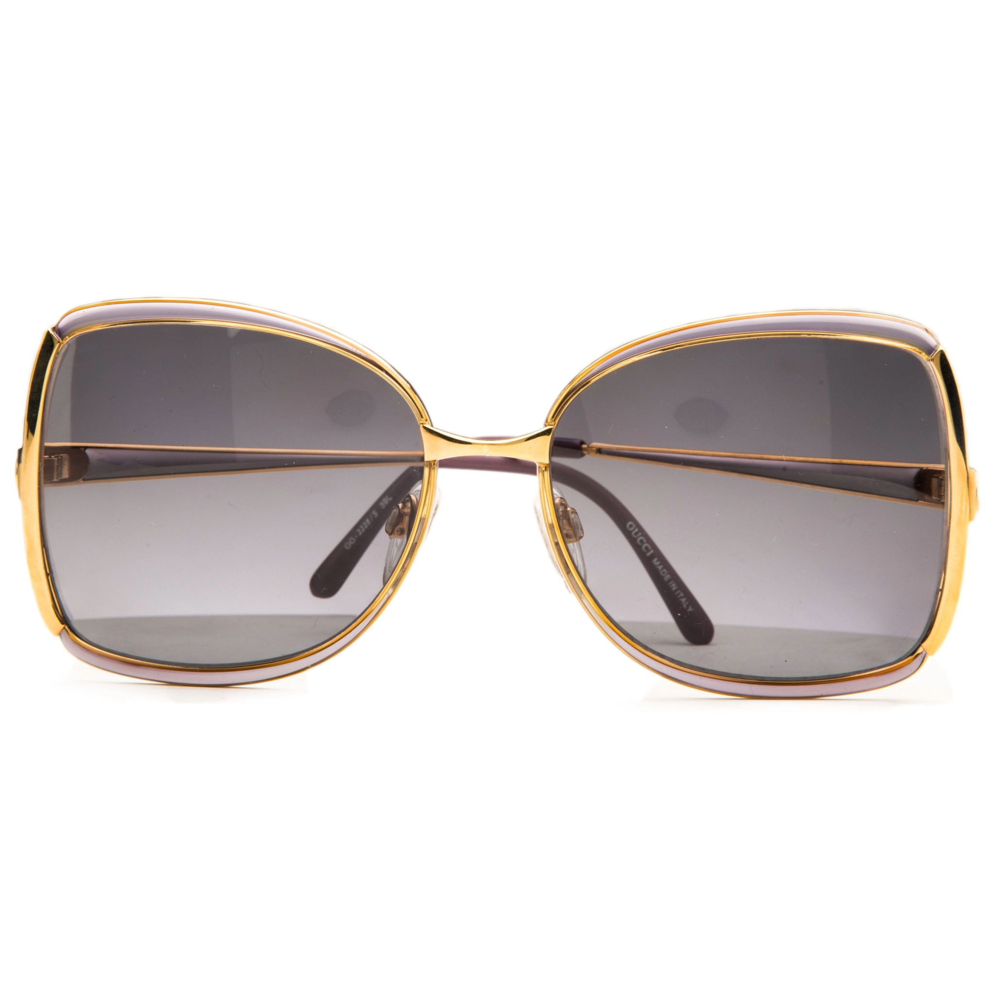 Black Gucci Square 22285 Sunglasses with Gold Accents and UV Protection