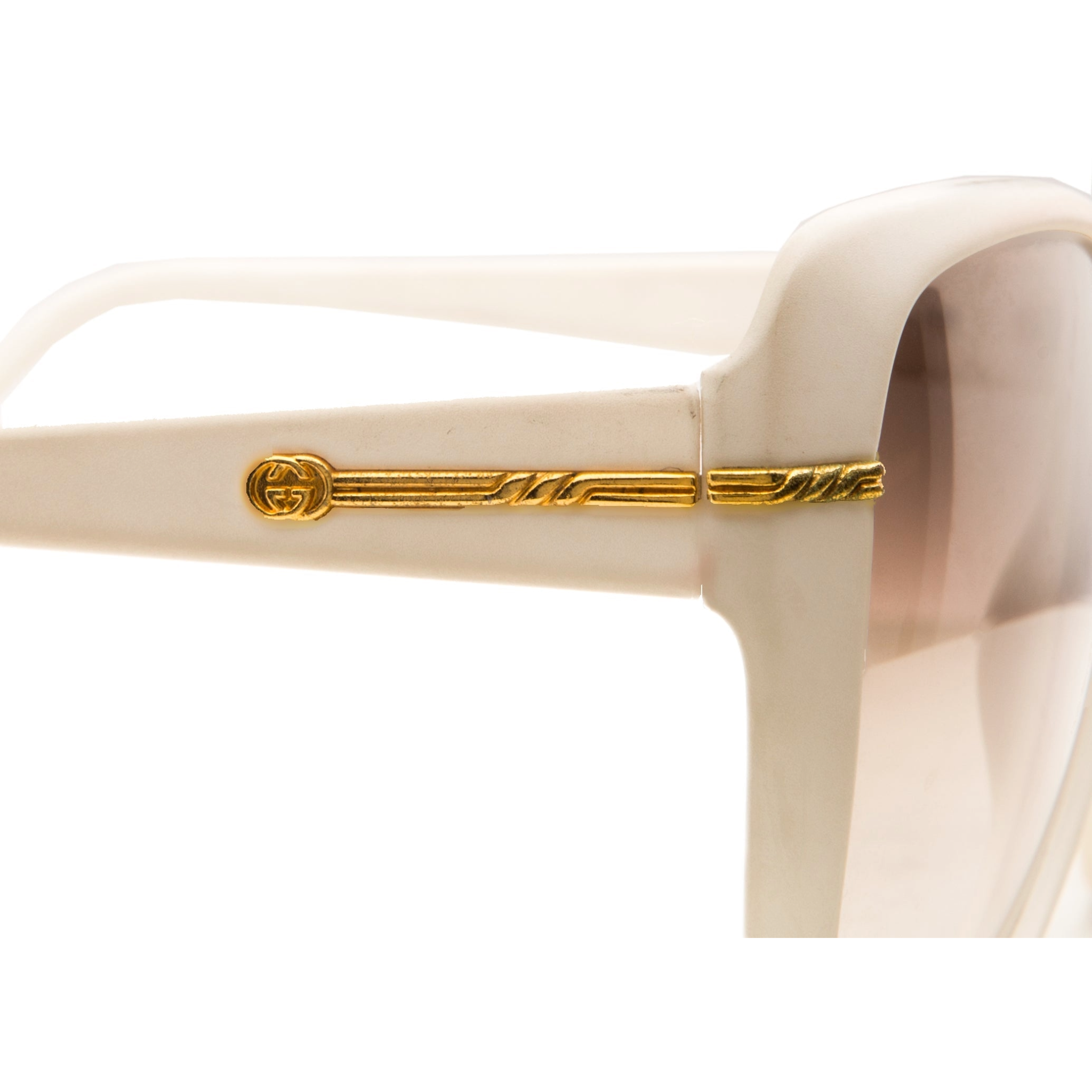 Authentic Vintage Gucci Square 4221 sunglasses for women in superb condition, featuring white frame and brown gradient lens with 100% UV protection, never sold or worn before
