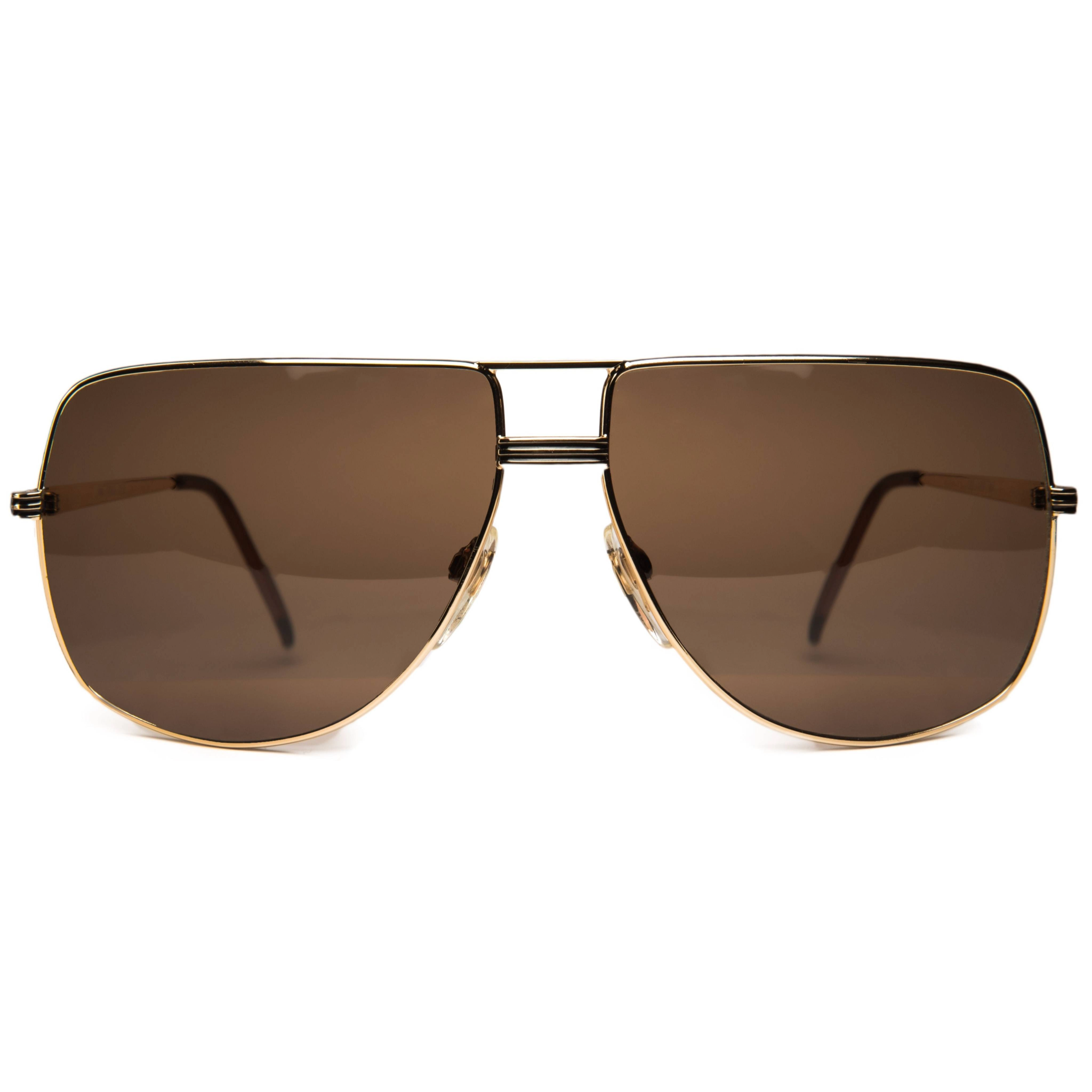 Vintage Gucci Flat Brow Navigator sunglasses in gold with brown lenses
