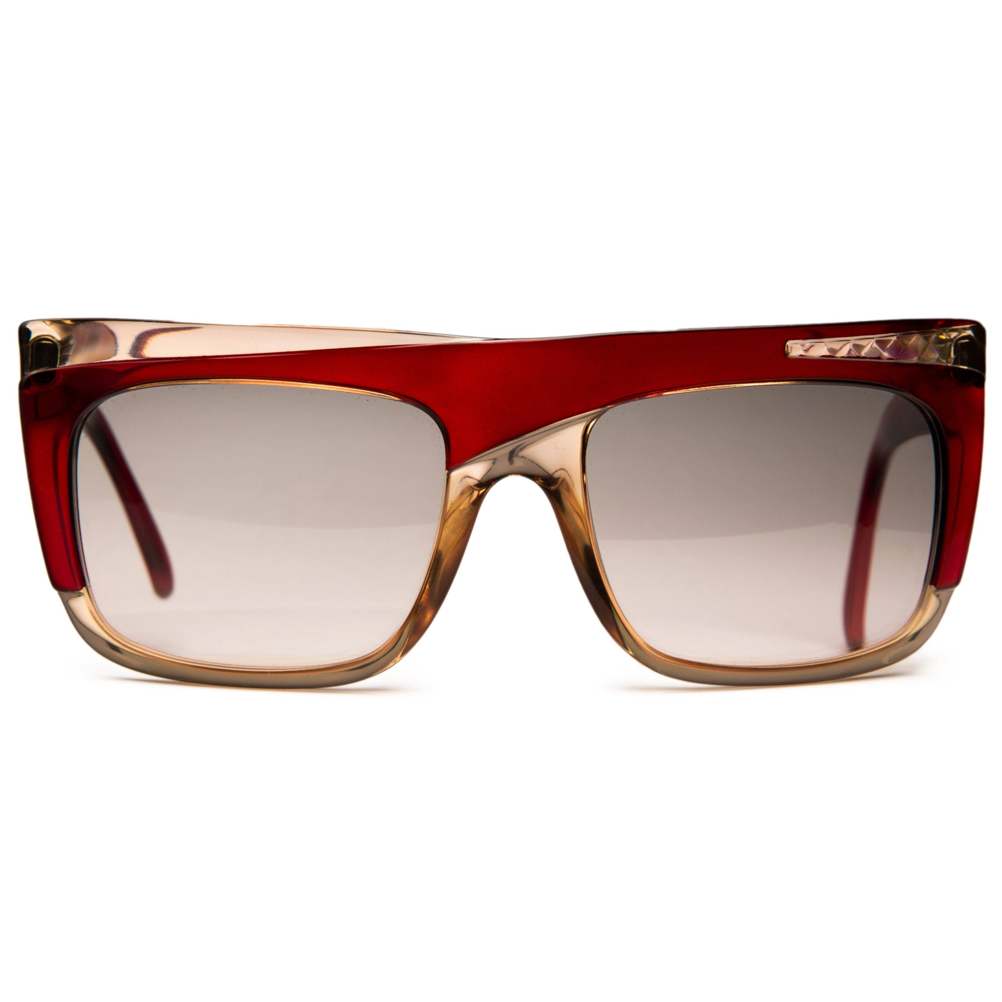 Vintage Christian Dior 240030 sunglasses for men and women, with crystal and red frame and black lens, offering 100% UV protection and in superb condition, never worn or sold