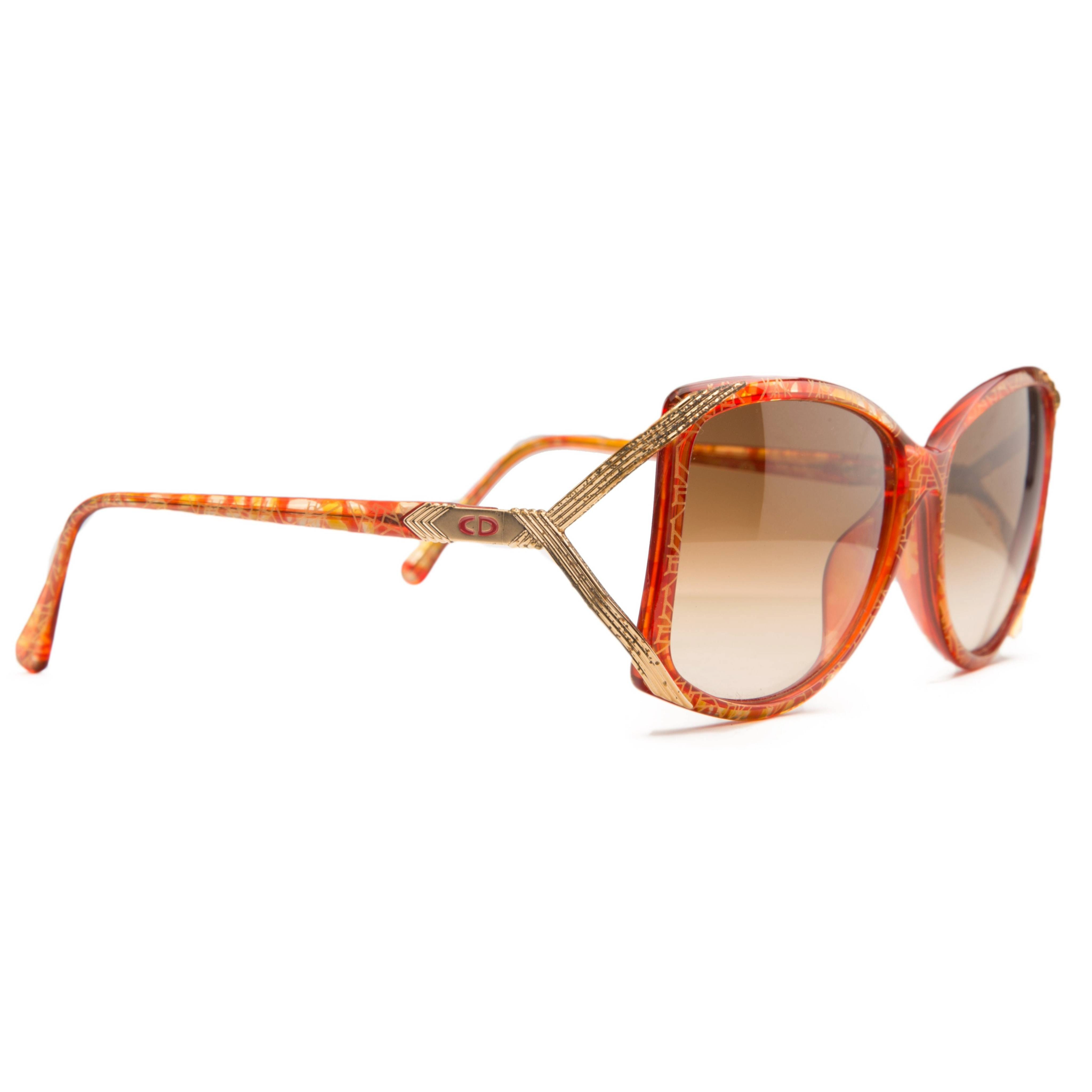 Authentic, vintage Christian Dior Square 260640 sunglasses for women with brown lenses and orange frame