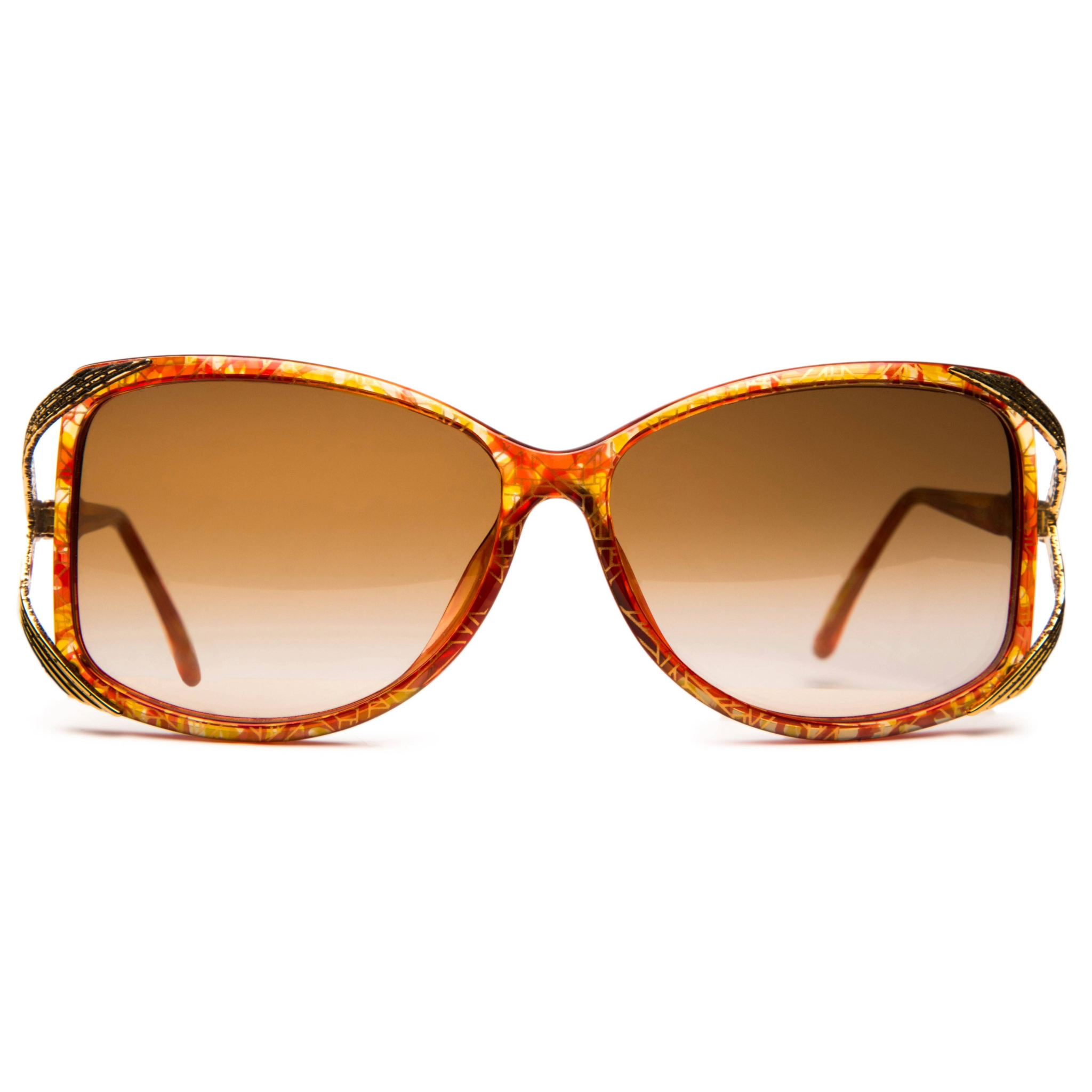 Vintage Christian Dior Square 260640 sunglasses for women in orange and brown with 100% UV protection
