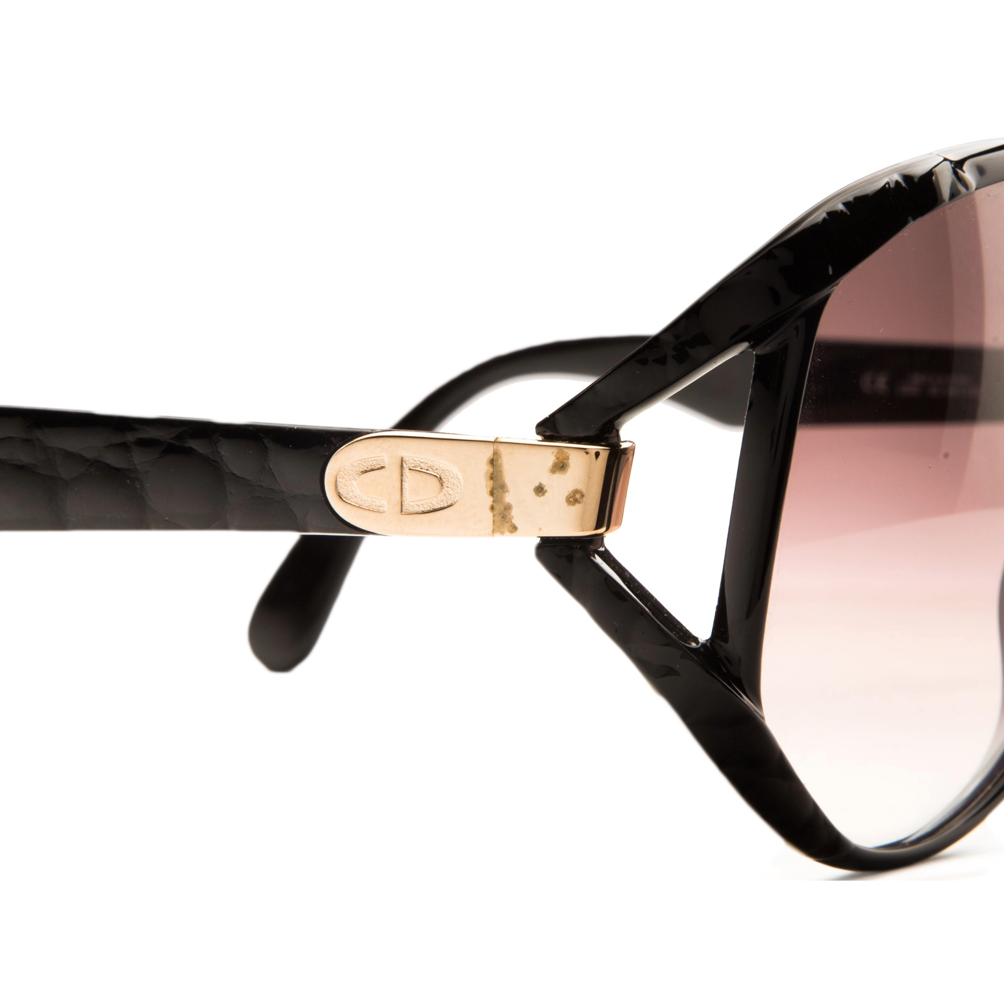 Original Vintage Christian Dior Round 232090 Oversized sunglasses in Matte Black for Women with Black Smoke lenses and 100% UV protection, may have age-related marks on metal, but never before worn or sold