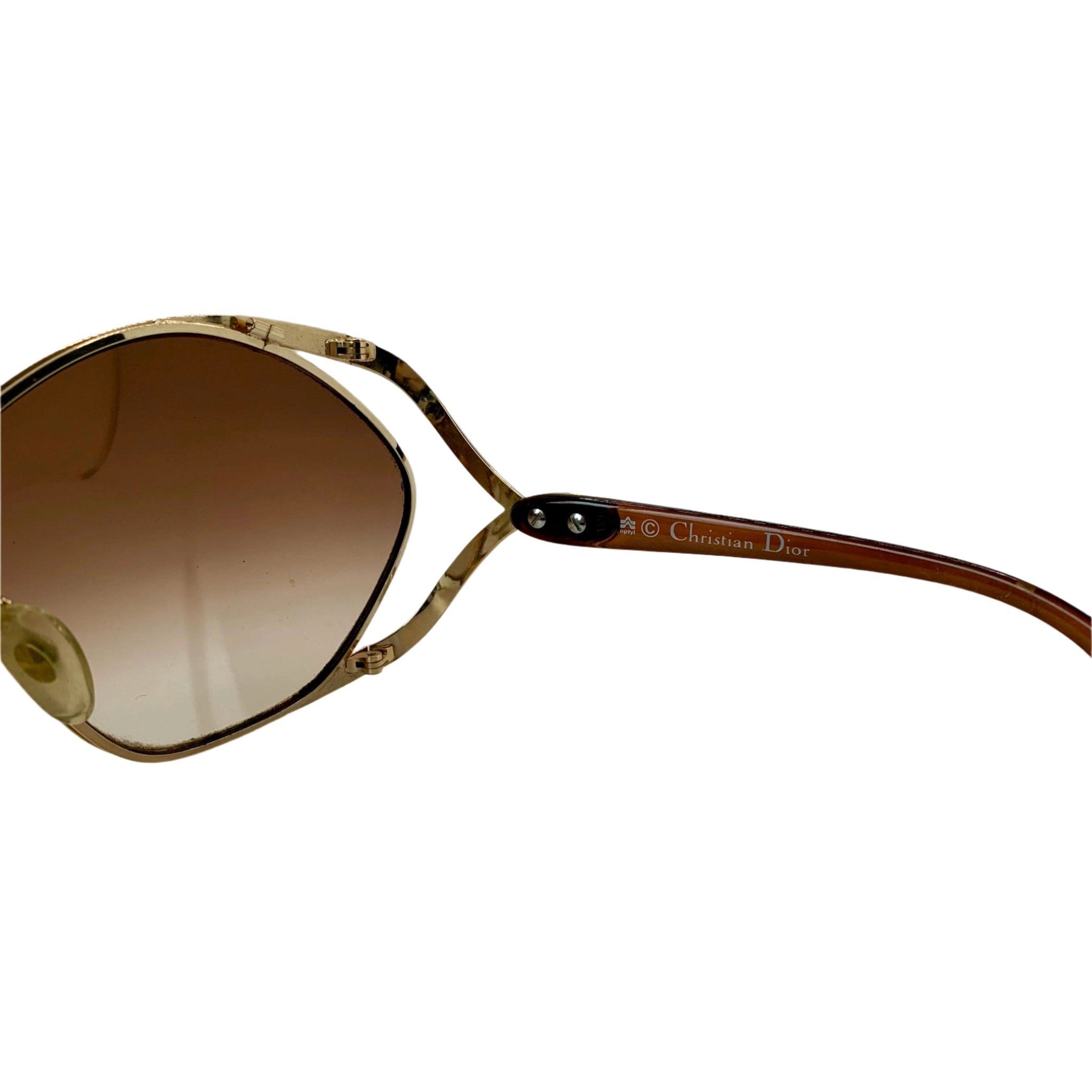 Vintage Christian Dior Square 2056 41 sunglasses for women, made in Austria, with gold frame and brown lens, never before worn or sold