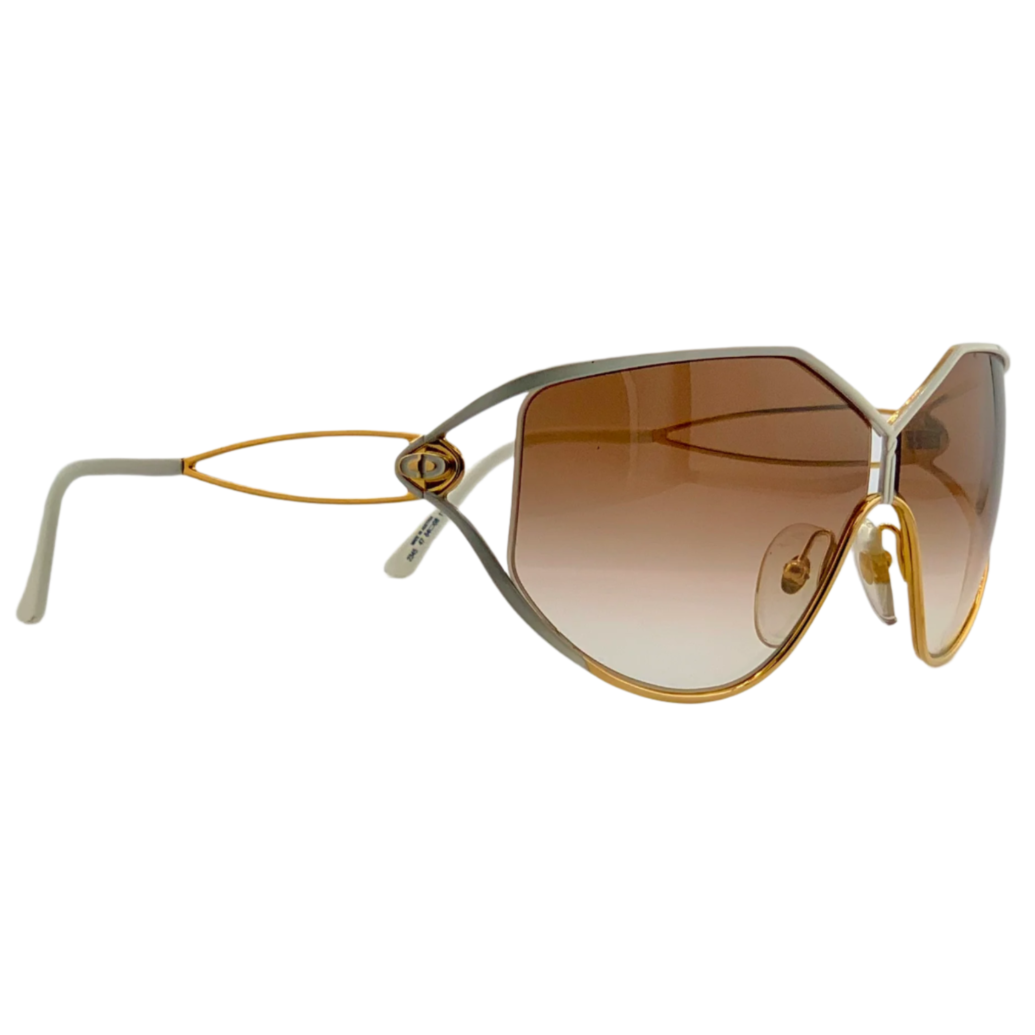 Authentic vintage Christian Dior Visor 2345 47 sunglasses for women with white and gold frame, brown lenses, made in Austria, never before worn or sold, in superb condition