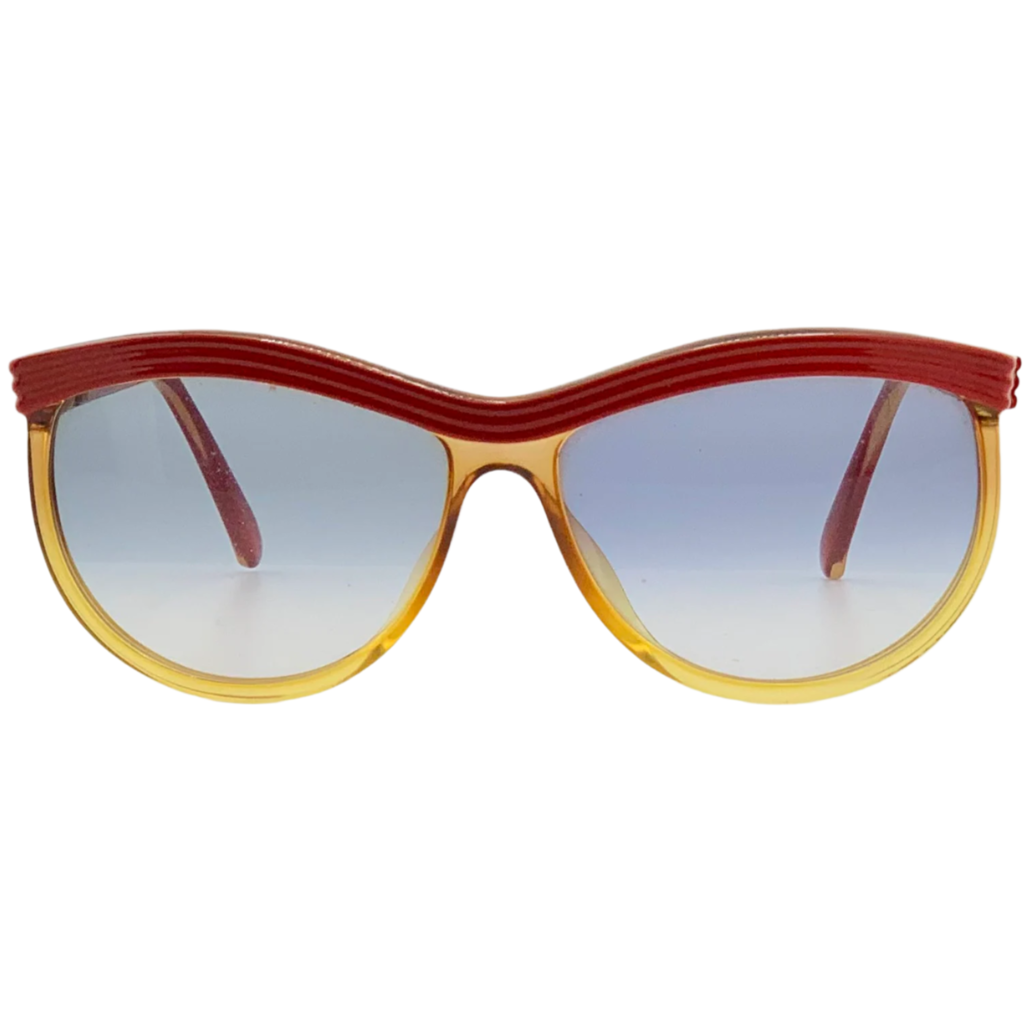 Vintage Christian Dior Oval 2350 30 sunglasses for women, red and yellow frame, blue lenses, made in Germany, superb condition, never worn