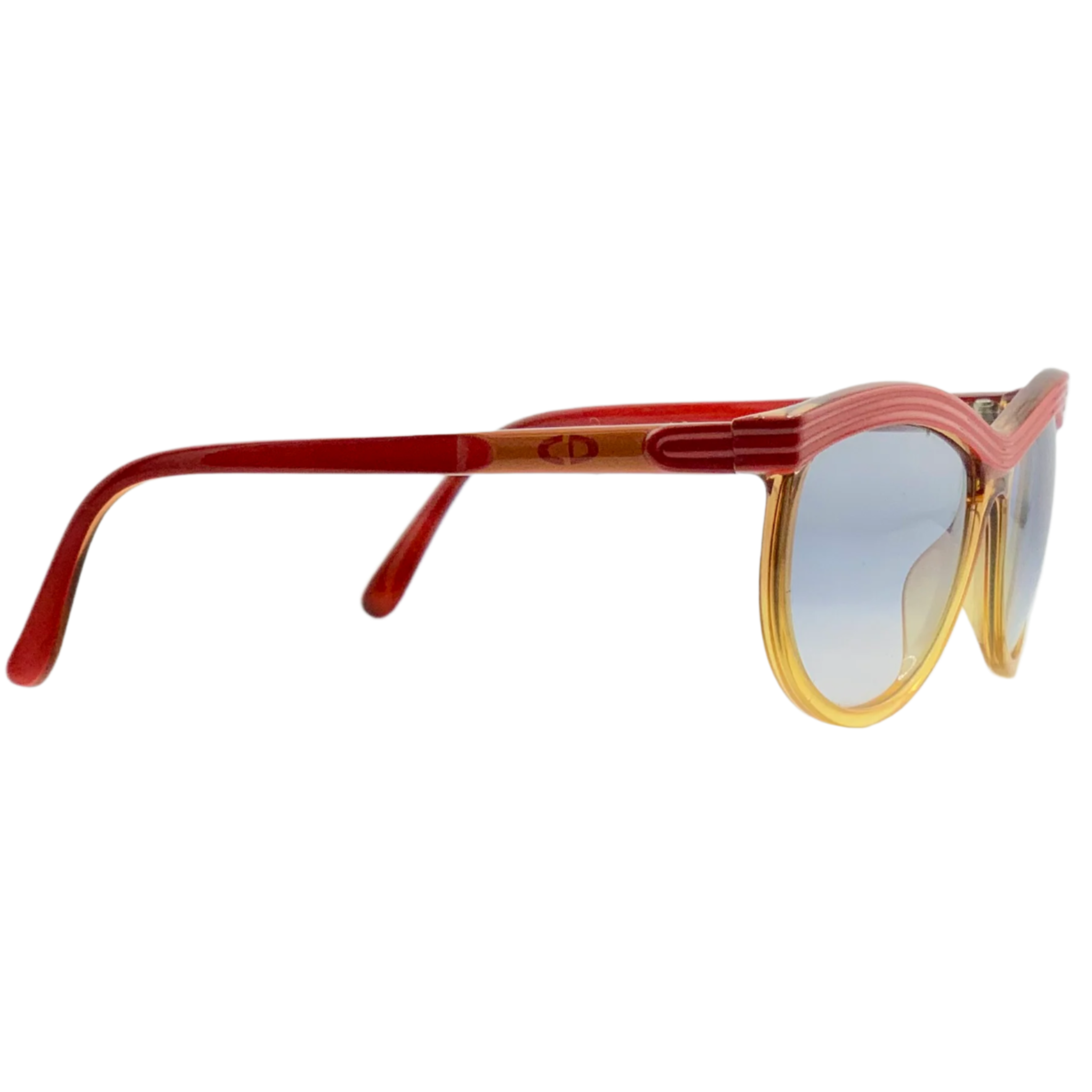 Authentic vintage Christian Dior Oval 2350 30 sunglasses, made for women, red/yellow frame, blue lenses, superb condition, original