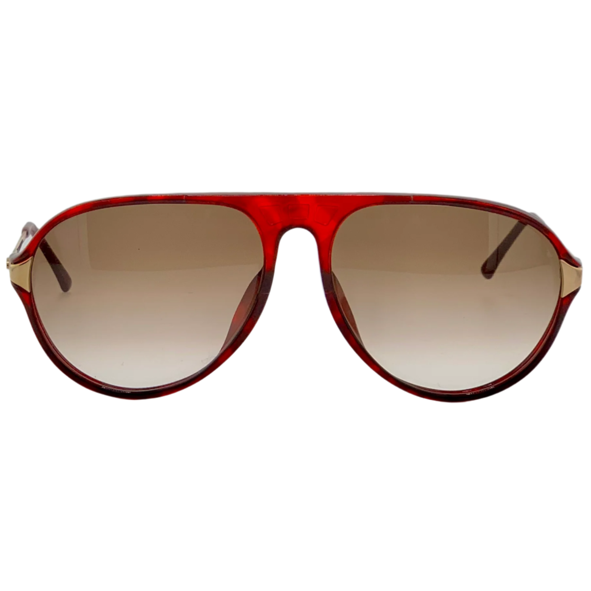 Vintage Christian Dior round sunglasses in red and gold for women, with brown lenses, made in Austria and in superb, unworn condition