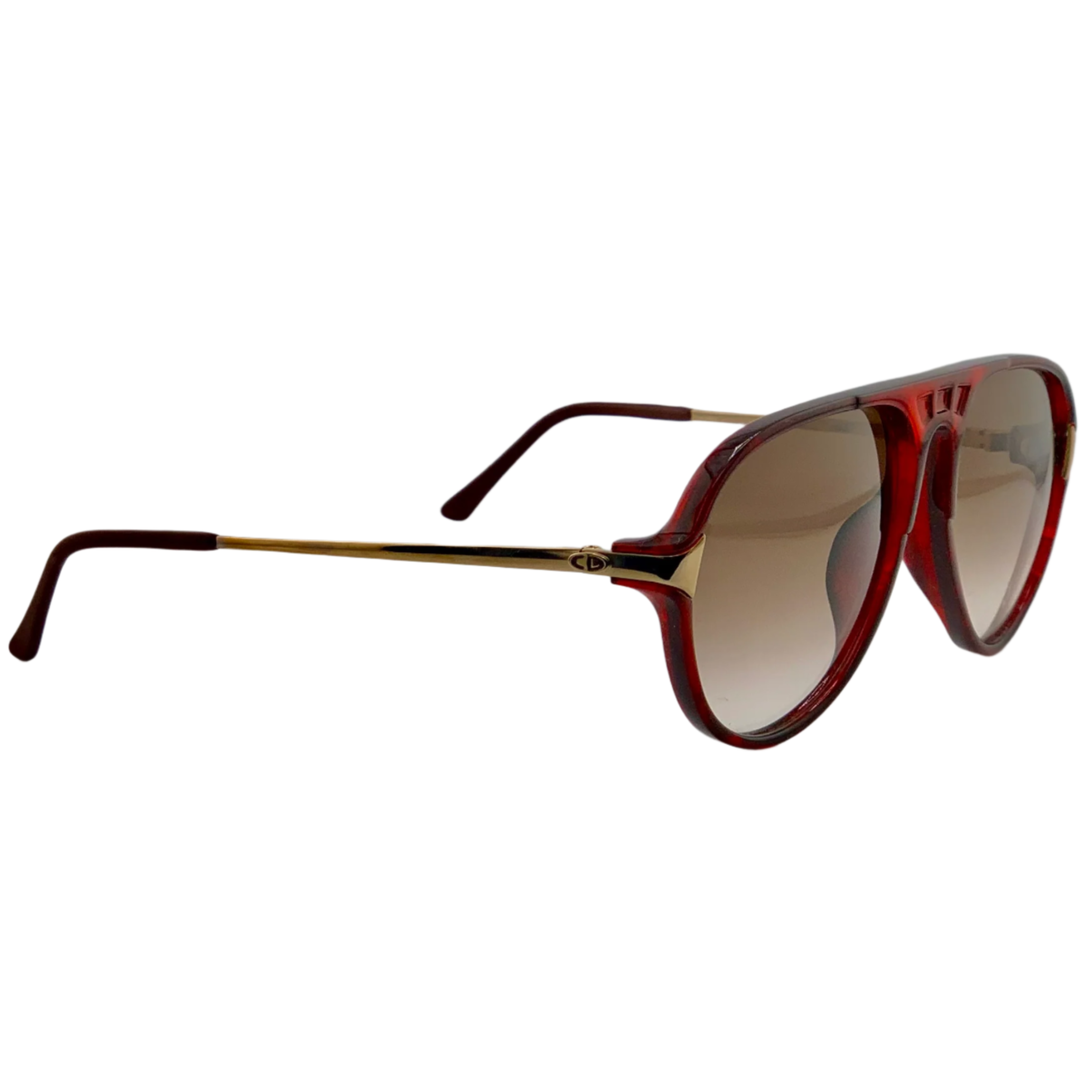 Original vintage Christian Dior round sunglasses in red and gold for women, featuring brown lenses and made in Austria, in impeccable, unworn condition