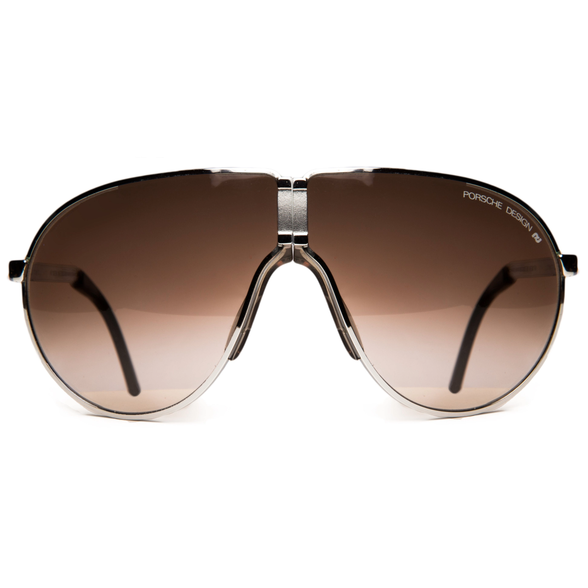 Vintage Porsche Aviator sunglasses for men and women in silver frame with brown lenses and 100% UV protection
