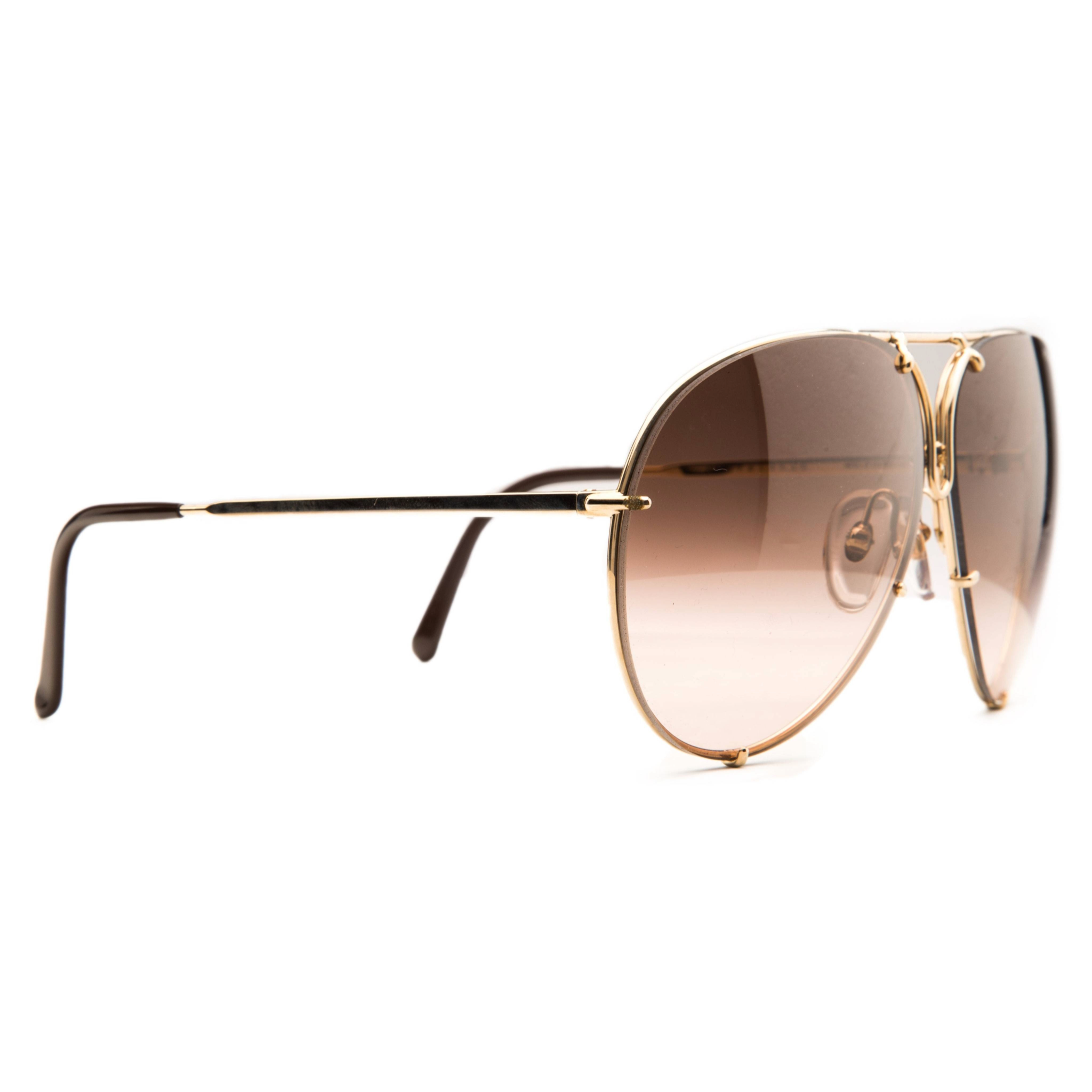 Authentic vintage Porsche Aviator 5623 46 sunglasses for men and women with gold frame and brown lenses, offering 100% UV protection