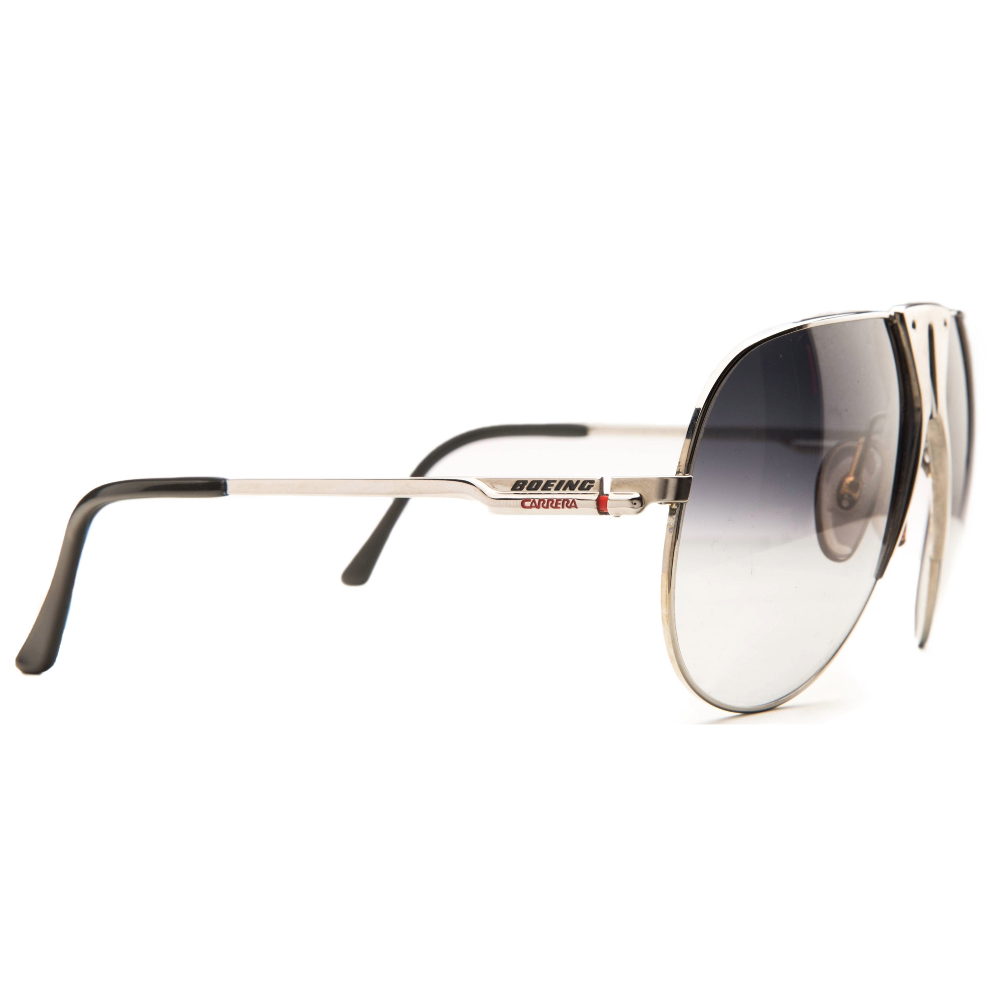 Authentic vintage Boeing Aviator 5701 sunglasses for men and women with silver frame and grey gradient lens, offering 100% UV protection