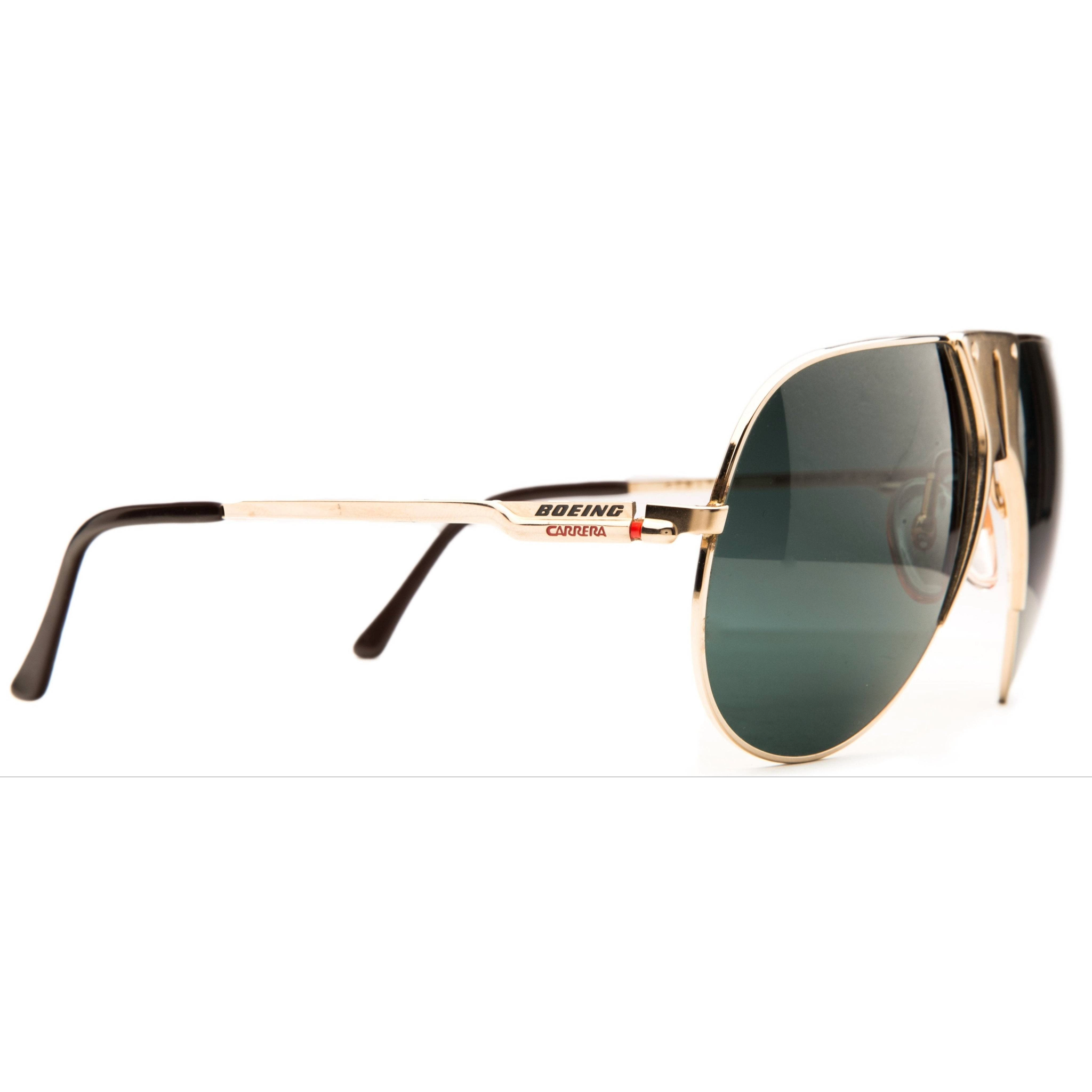 Authentic vintage Boeing Aviator 5701 sunglasses with gold frame and green lens, offering 100% UV protection for both men and women