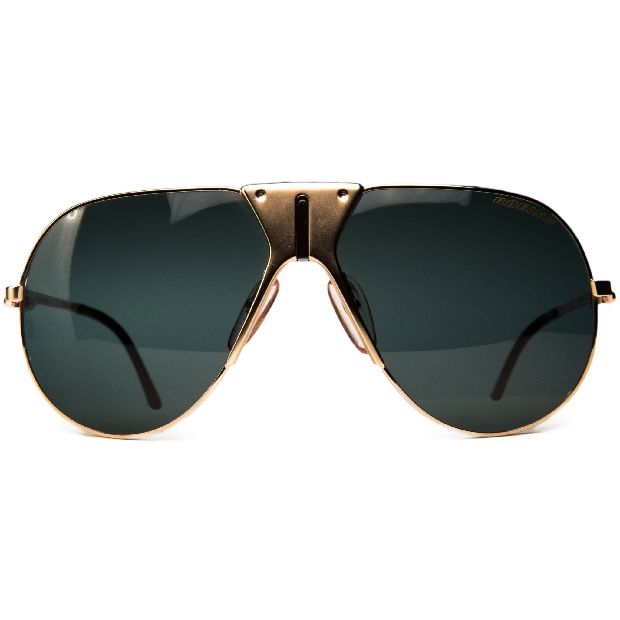 Vintage Boeing Aviator 5701 sunglasses in gold frame with green lens, 100% UV protection for men and women