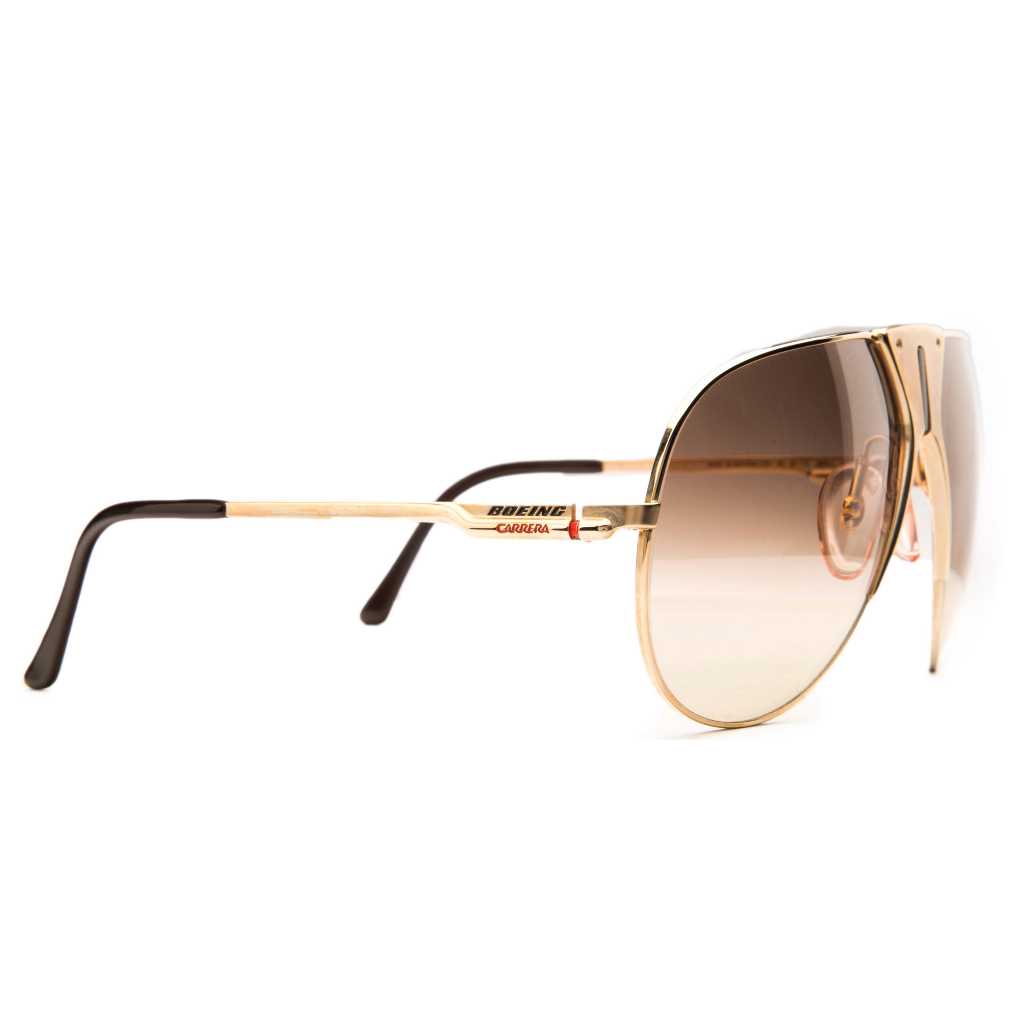 Authentic, never worn or sold vintage Boeing Aviator 5701 sunglasses for men and women in gold frame and brown lenses with 100% UV protection