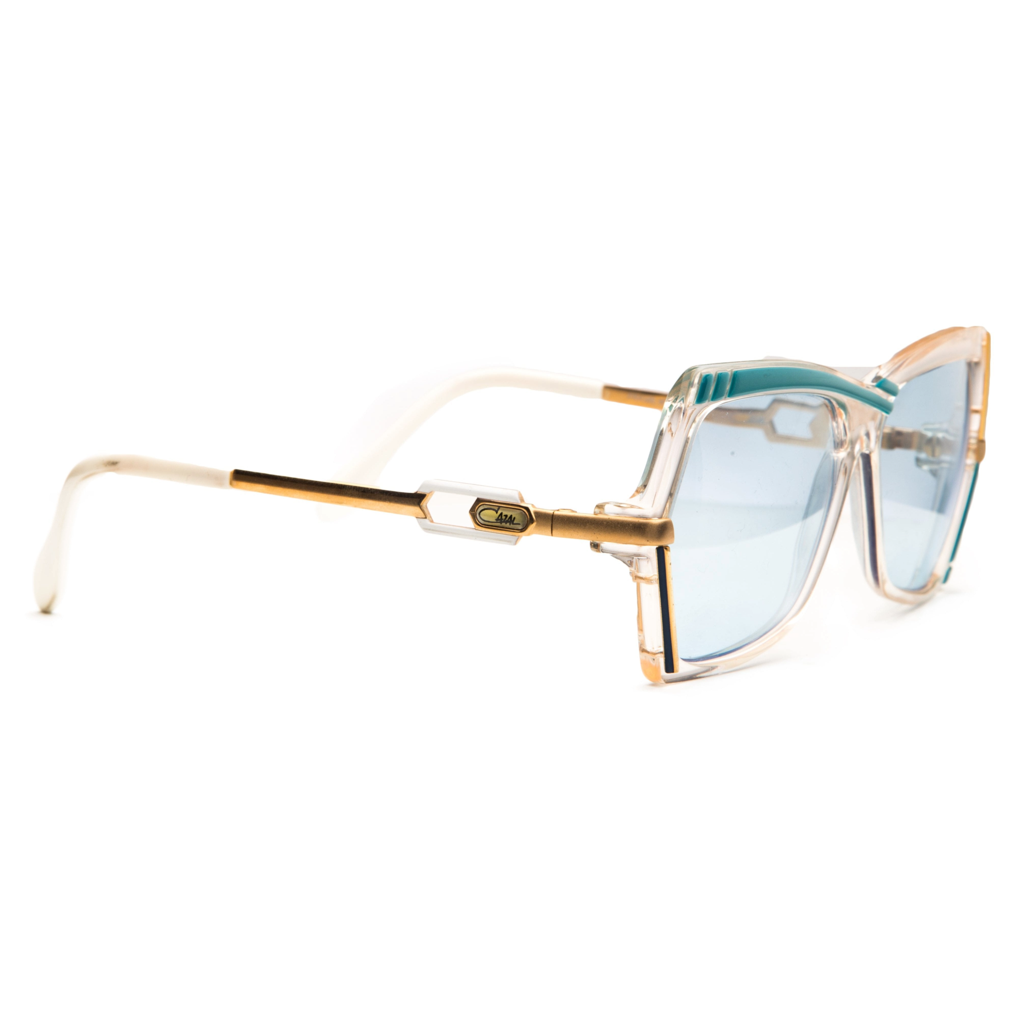 Authentic Cazal Square 183 sunglasses with crystal frame and blue lens for women
