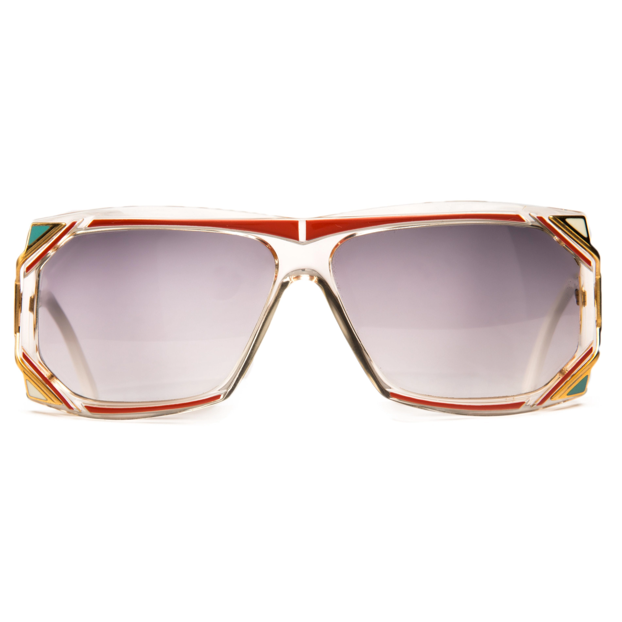 Vintage Cazal Square 184 sunglasses for women in white frame and lilac tint lenses