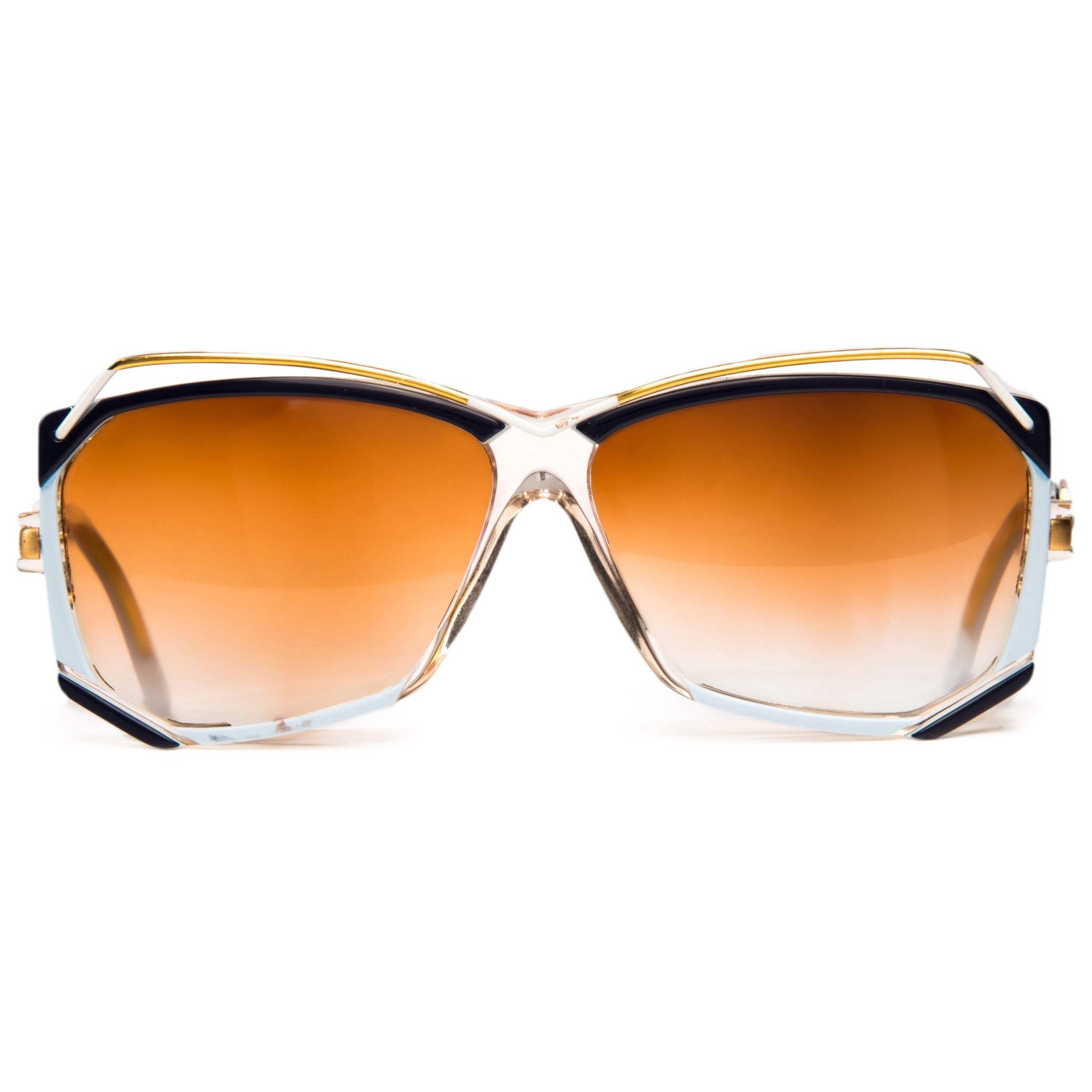 Vintage Cazal Square 188 sunglasses for women in gold blue combination frame with brown gradient lenses and 100% UV protection