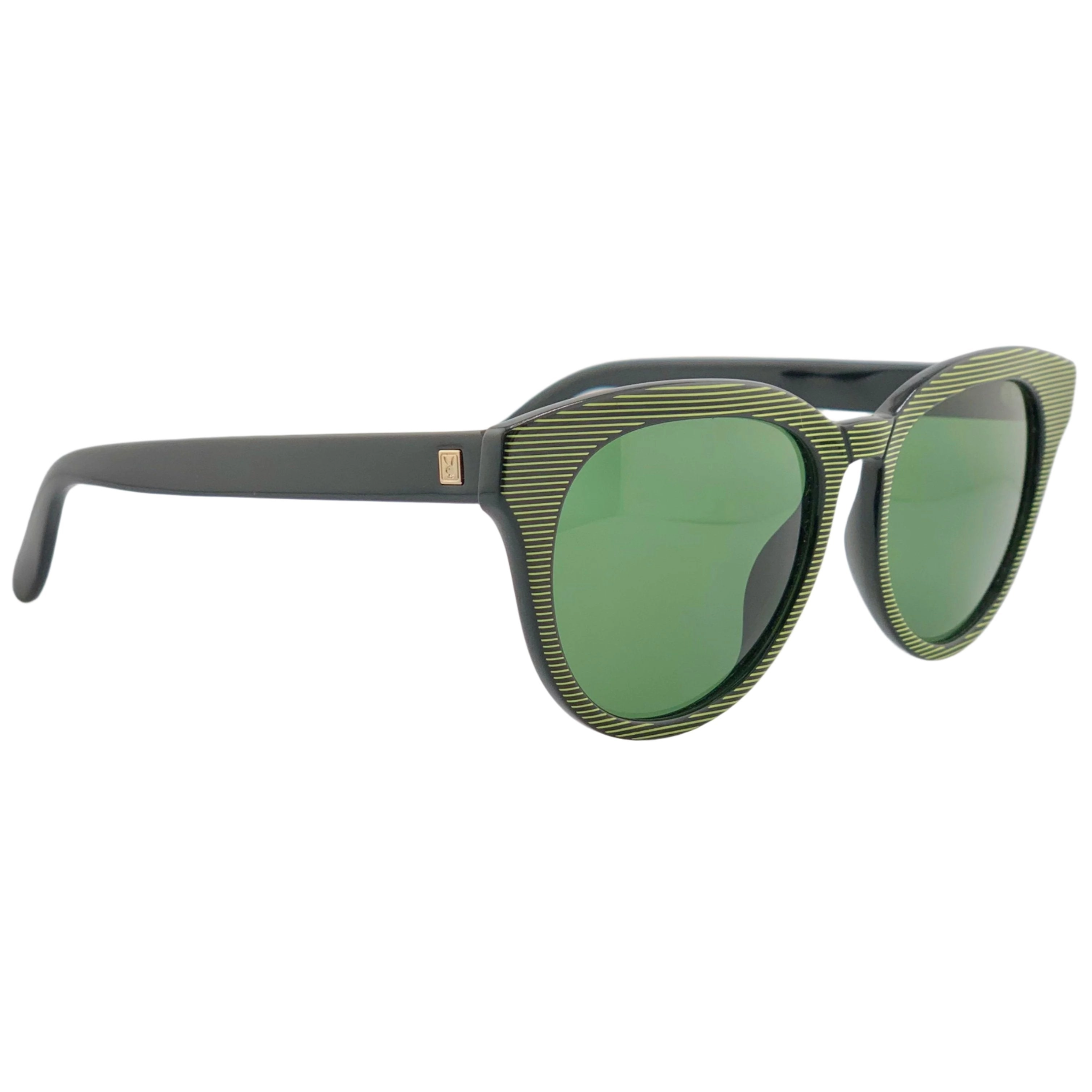Authentic vintage green and black Playboy Round 4671 94 sunglasses for men and women, made in Germany, with green lenses in superb condition and never worn