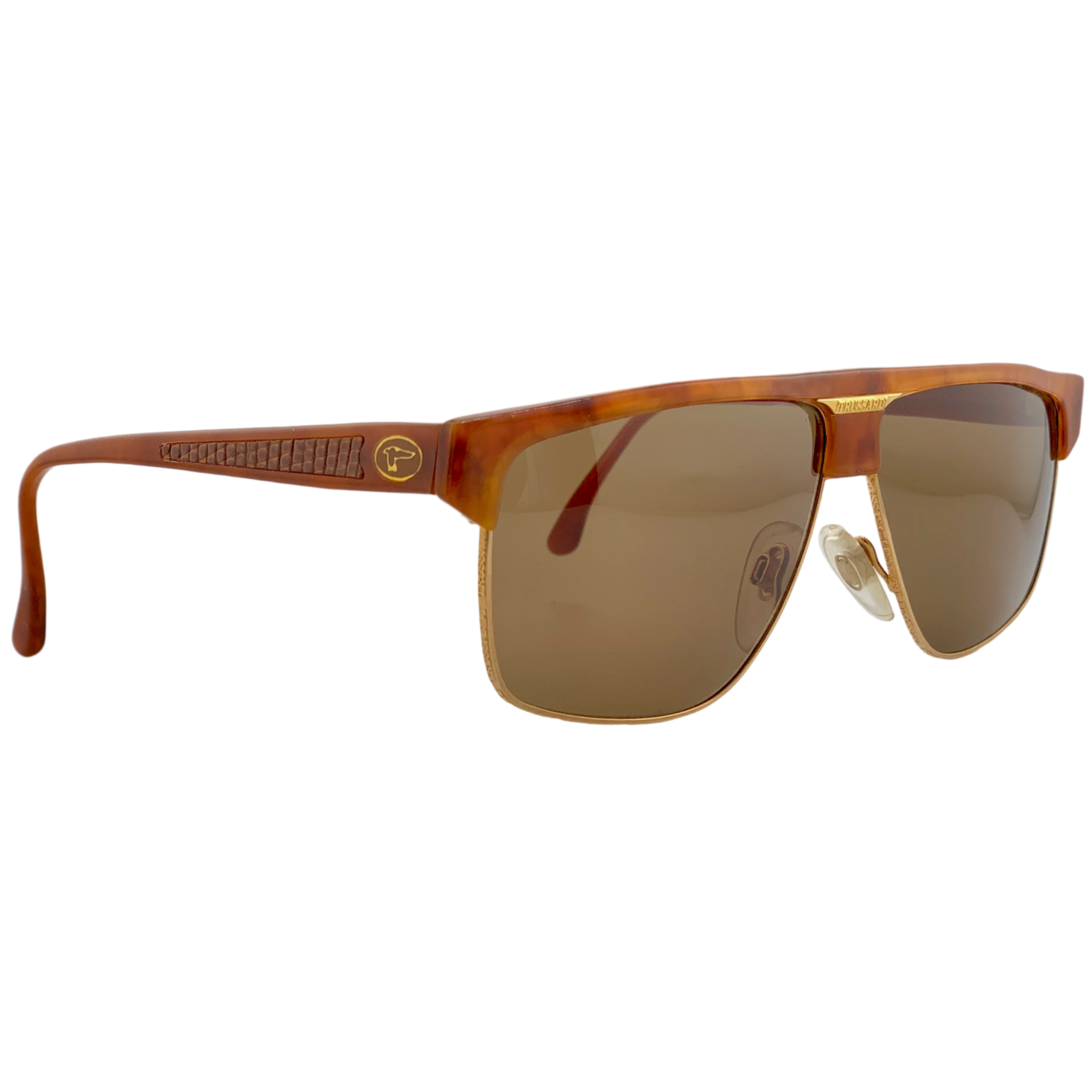 High-quality Trussardi Clubmaster 02093 sunglasses, brown/gold frame, brown lens, made in Italy, in superb condition, never before worn or sold