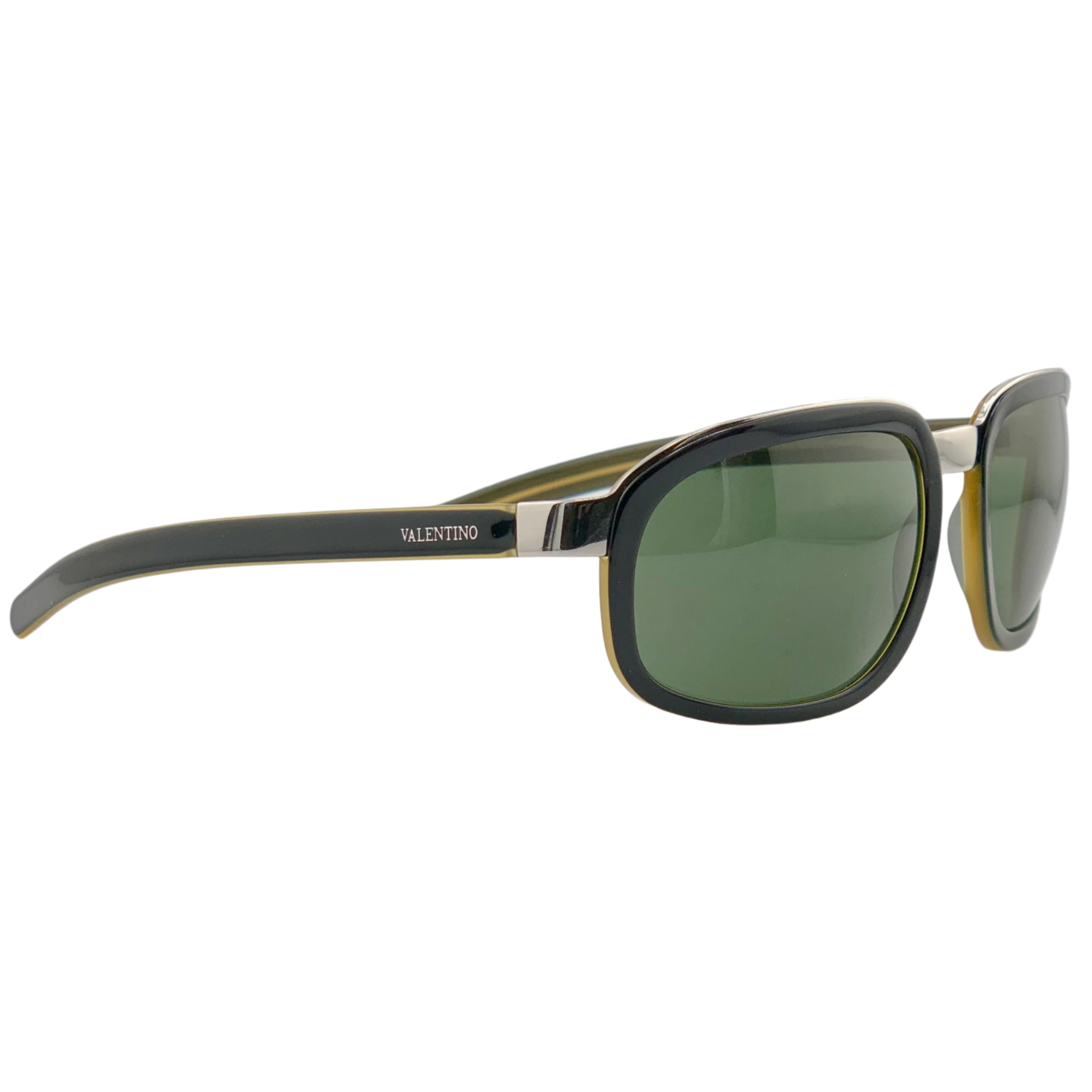 Authentic Vintage Valentino Oval V1019/S sunglasses, made in Italy, silver/black frame, green lenses, never before worn or sold, in superb condition, suitable for both men and women