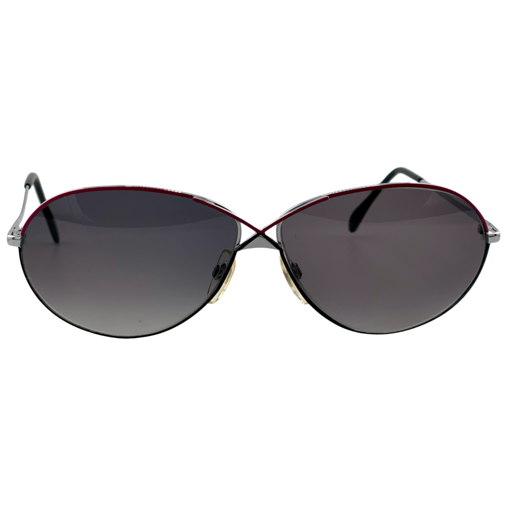 Vintage Menrad Oval 780 sunglasses in silver, red, and black for men and women, with grey lenses, made in Germany, in superb condition, never worn or sold