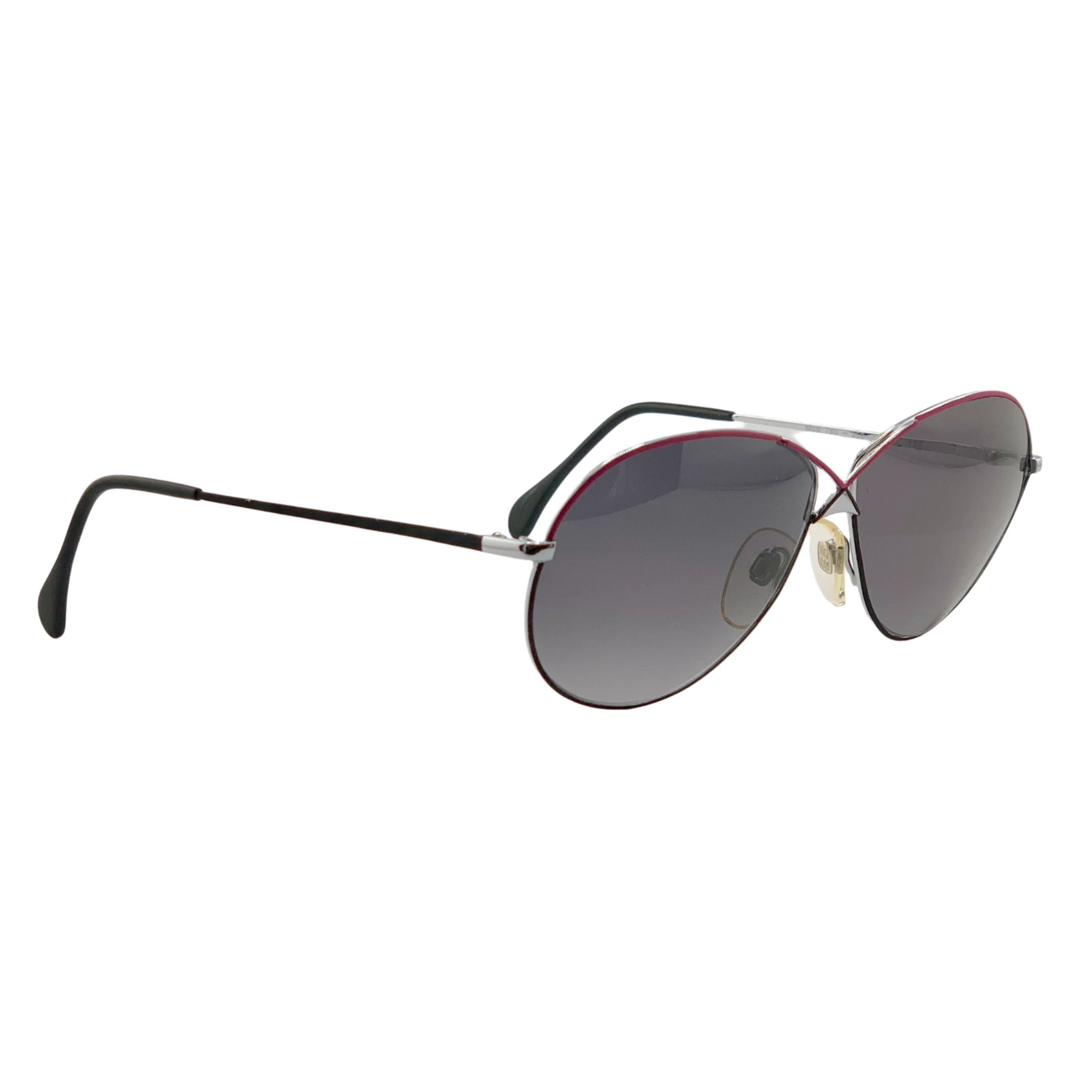 Original Menrad Oval 780 sunglasses, made for both men and women, featuring a silver, red, and black frame, grey lenses, and in perfect condition, never before worn or sold