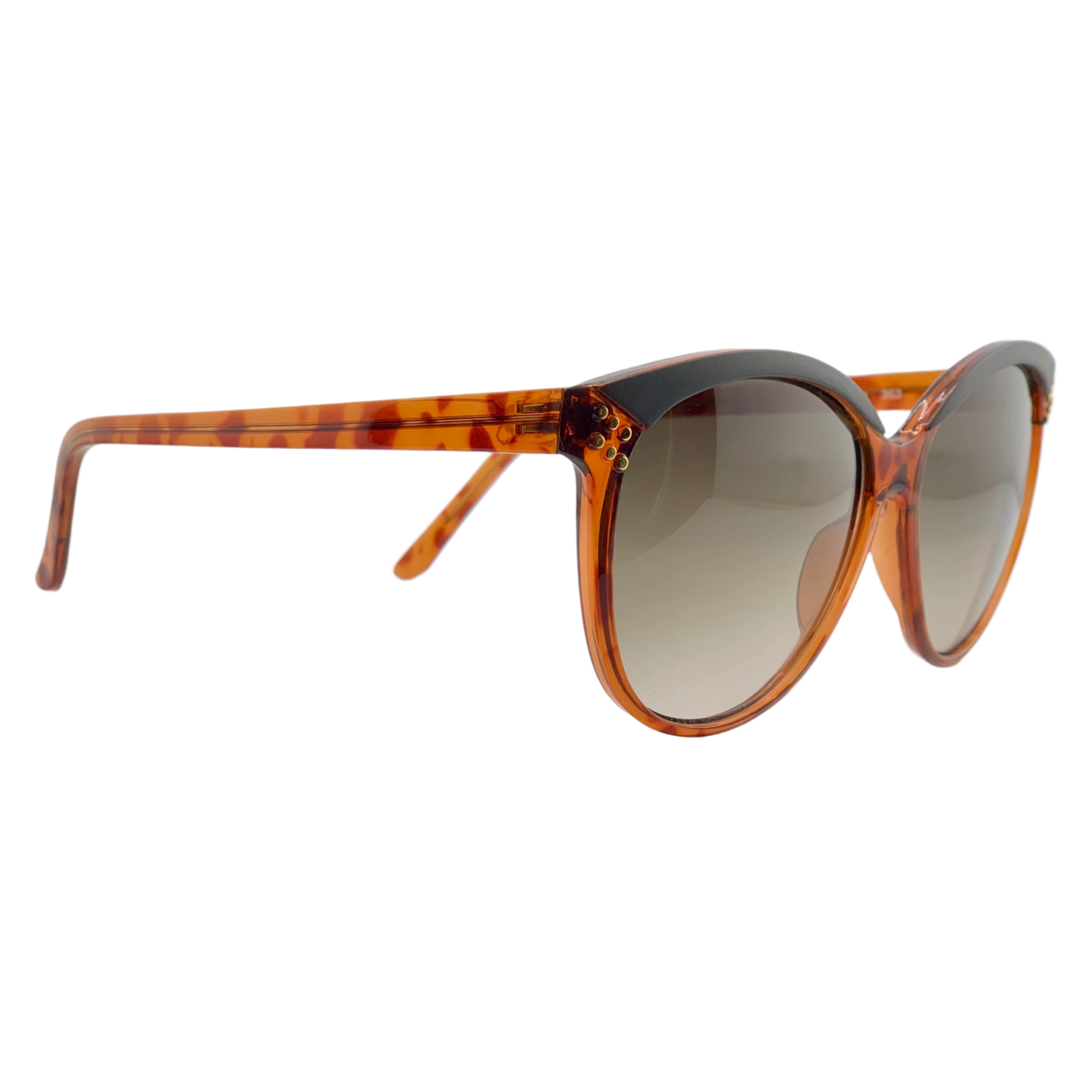 Authentic vintage Linda Farrow Round 363 sunglasses, suitable for both men and women, featuring a black/tort frame, brown lenses, and a made in Italy label, in excellent, unworn condition