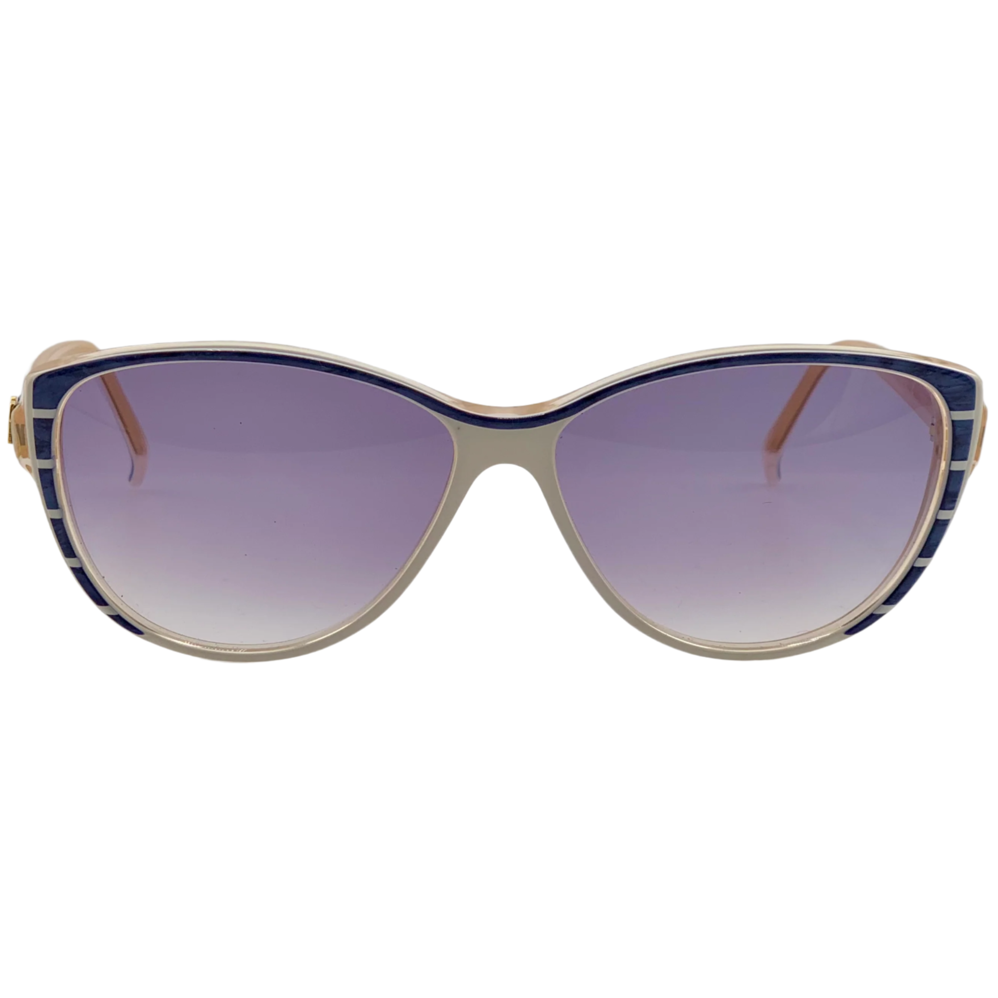 Vintage Nina Ricci Cat Eye 1032 sunglasses in blue and white frame with purple lenses, made in France, never worn or sold, in superb condition for men and women