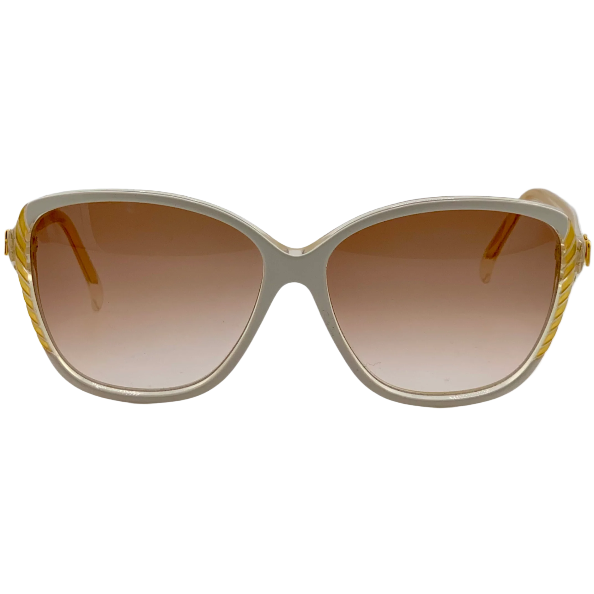 Vintage Nina Ricci Square 1027 sunglasses for men and women, white/gold frame, brown lenses, made in France, never worn, original authenticity guaranteed