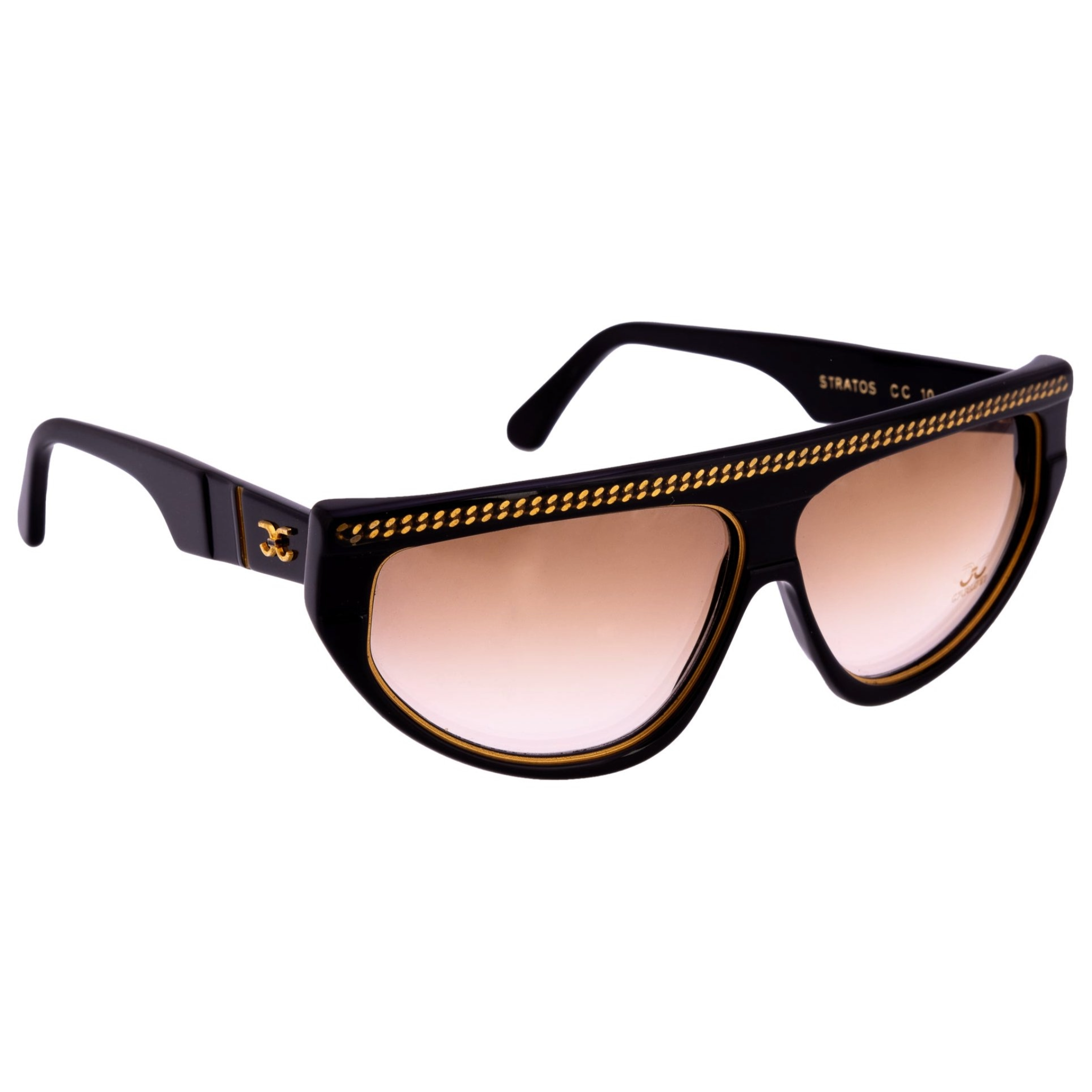 Unisex Claudia Carlotti Cat Eye Stratos CC sunglasses, black/gold frame, brown lens, hand made in France