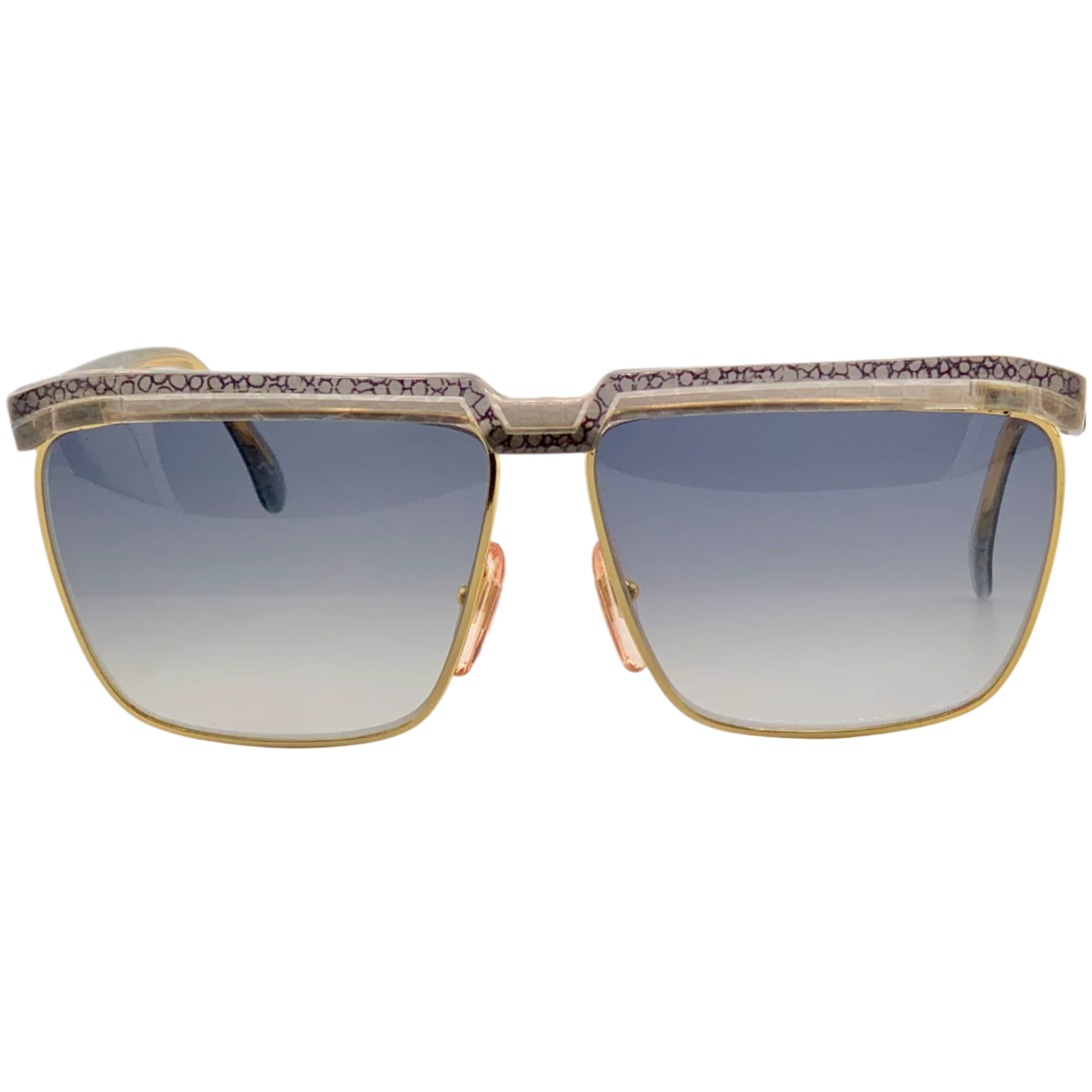 Vintage Laura Biagiotti Square T87 sunglasses in grey/gold frame and blue lens, made in Italy for men and women, never worn or sold, in superb condition and authentic