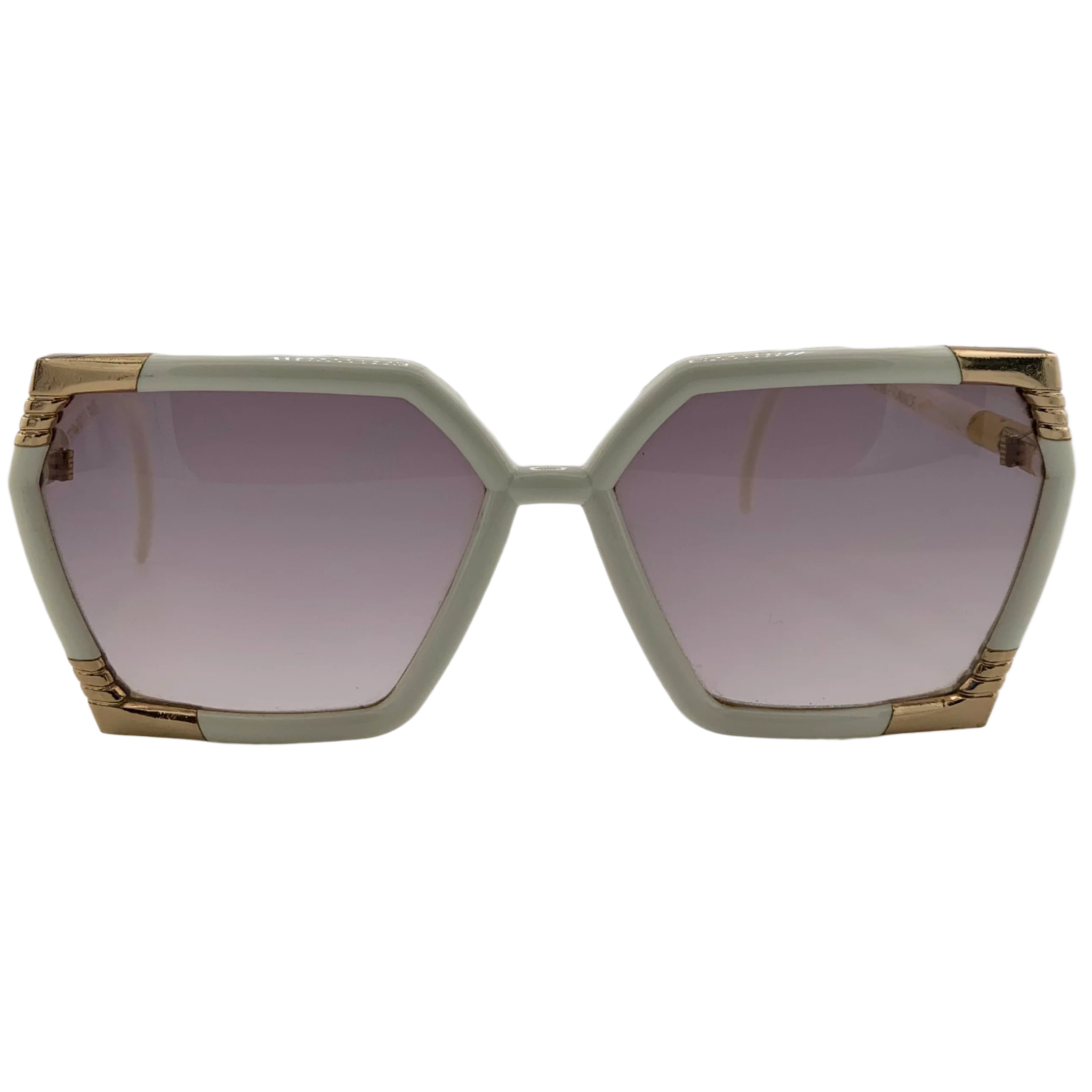 Vintage Ted Lapidus Square sunglasses for men and women, white and gold frame, purple lens, made in France, never worn, original