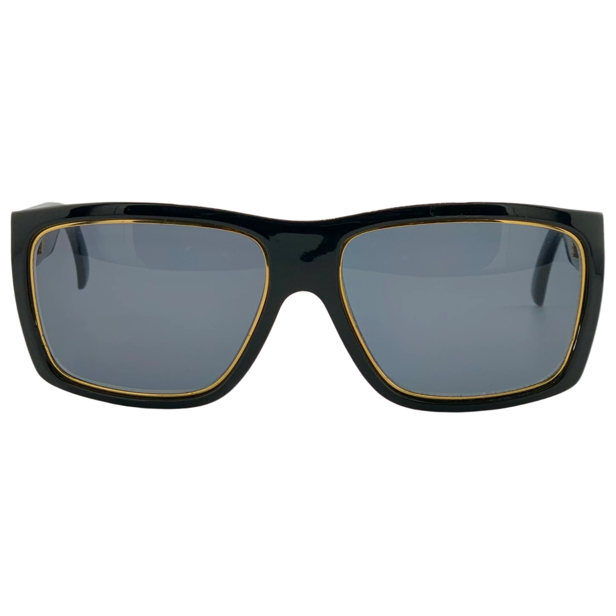 Vintage Ted Lapidus Square TL 19 01 sunglasses for men and women, black/gold frame, grey lens, made in France, never worn or sold, in superb condition, original