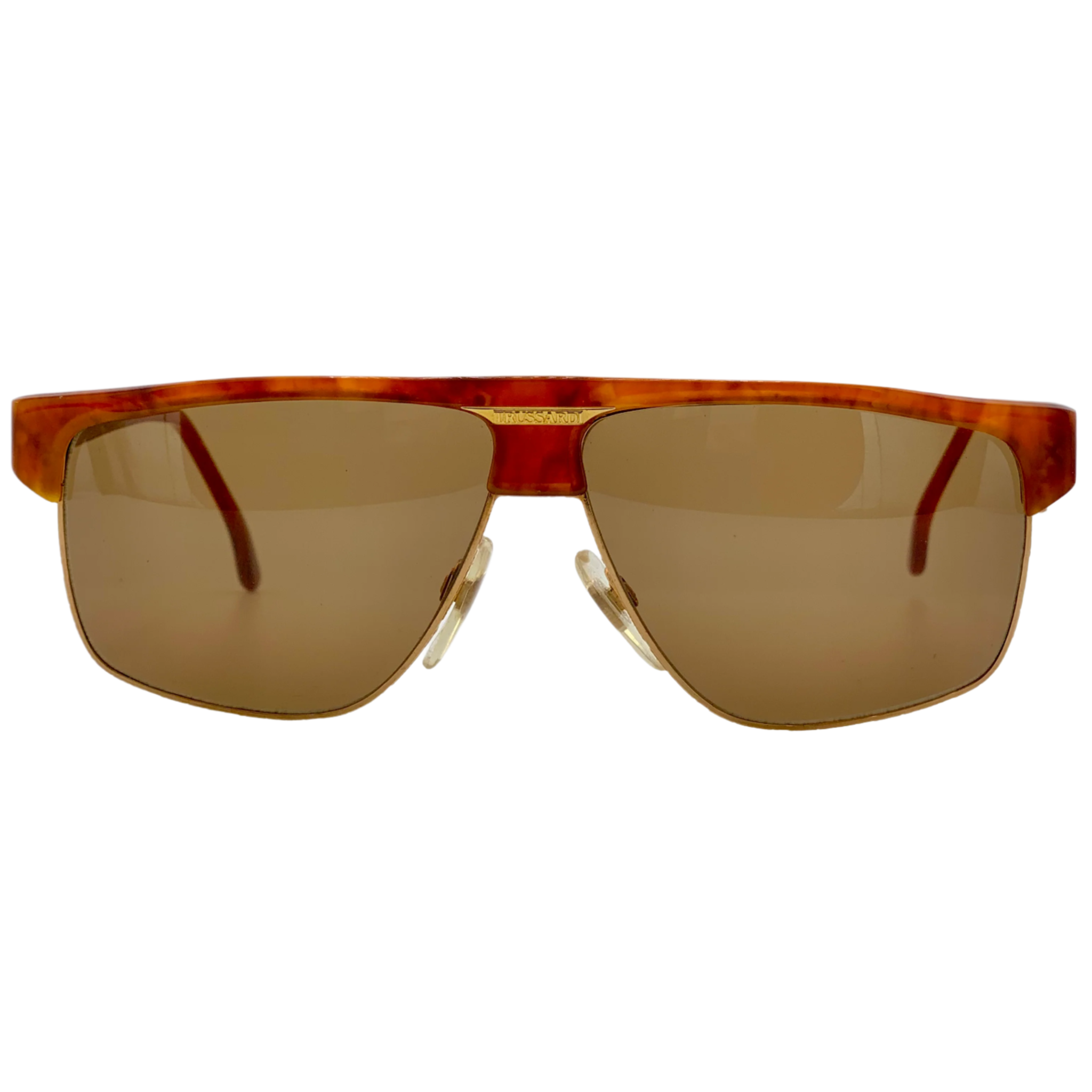 Vintage Trussardi Clubmaster 02093 sunglasses for men and women, brown/gold frame, brown lens, made in Italy, never worn or sold, authentic original