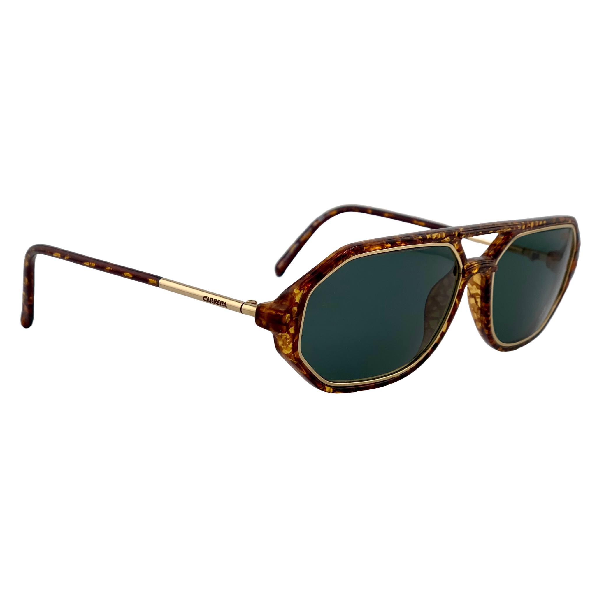 Brown aviator sunglasses with gold accents and black rim