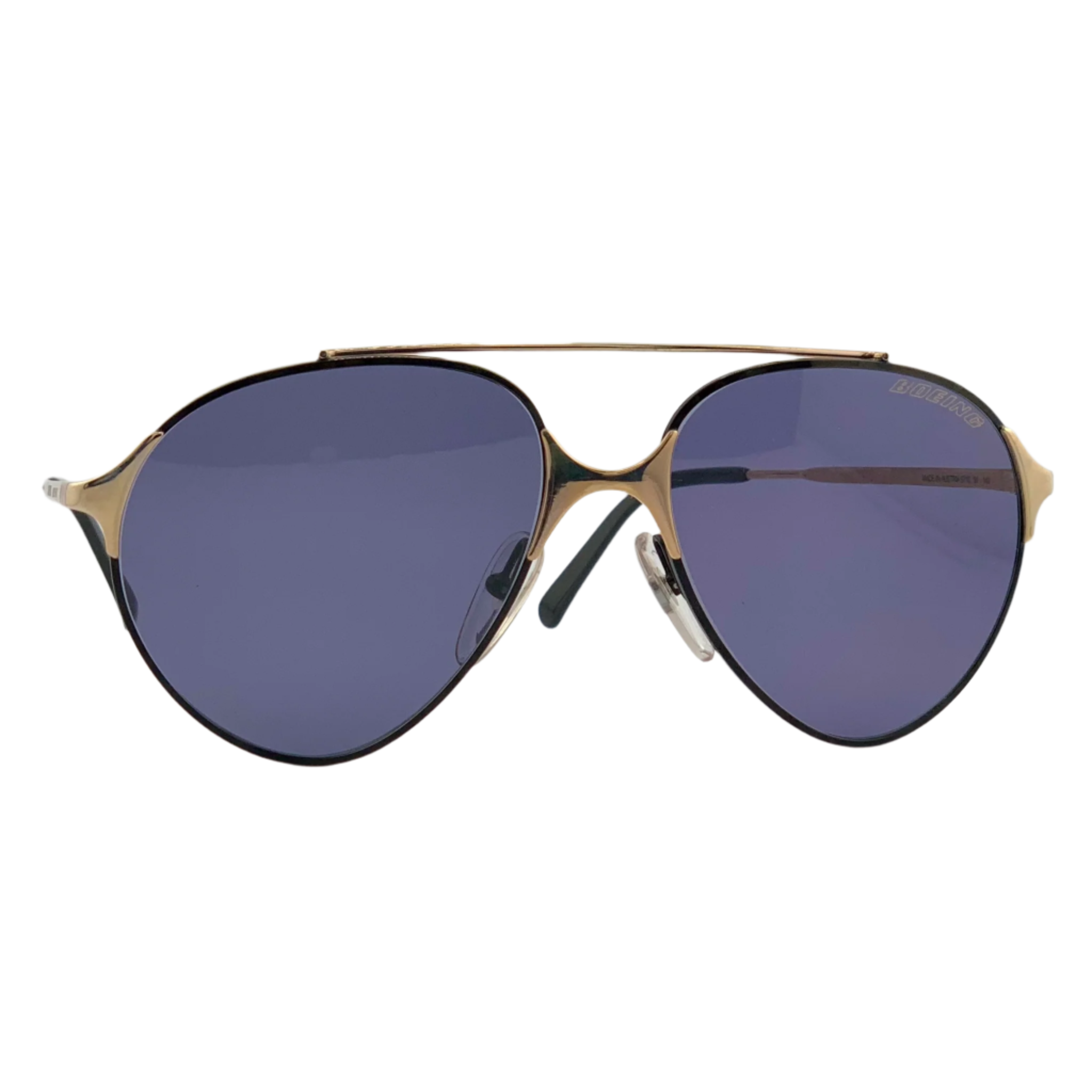 Gold frame aviator sunglasses with purple lenses