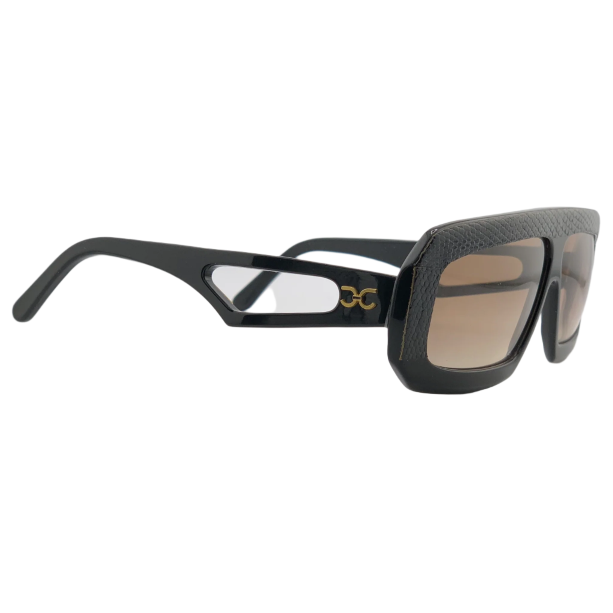 Black sunglasses with flat brow design and Acropolis CS10 branding