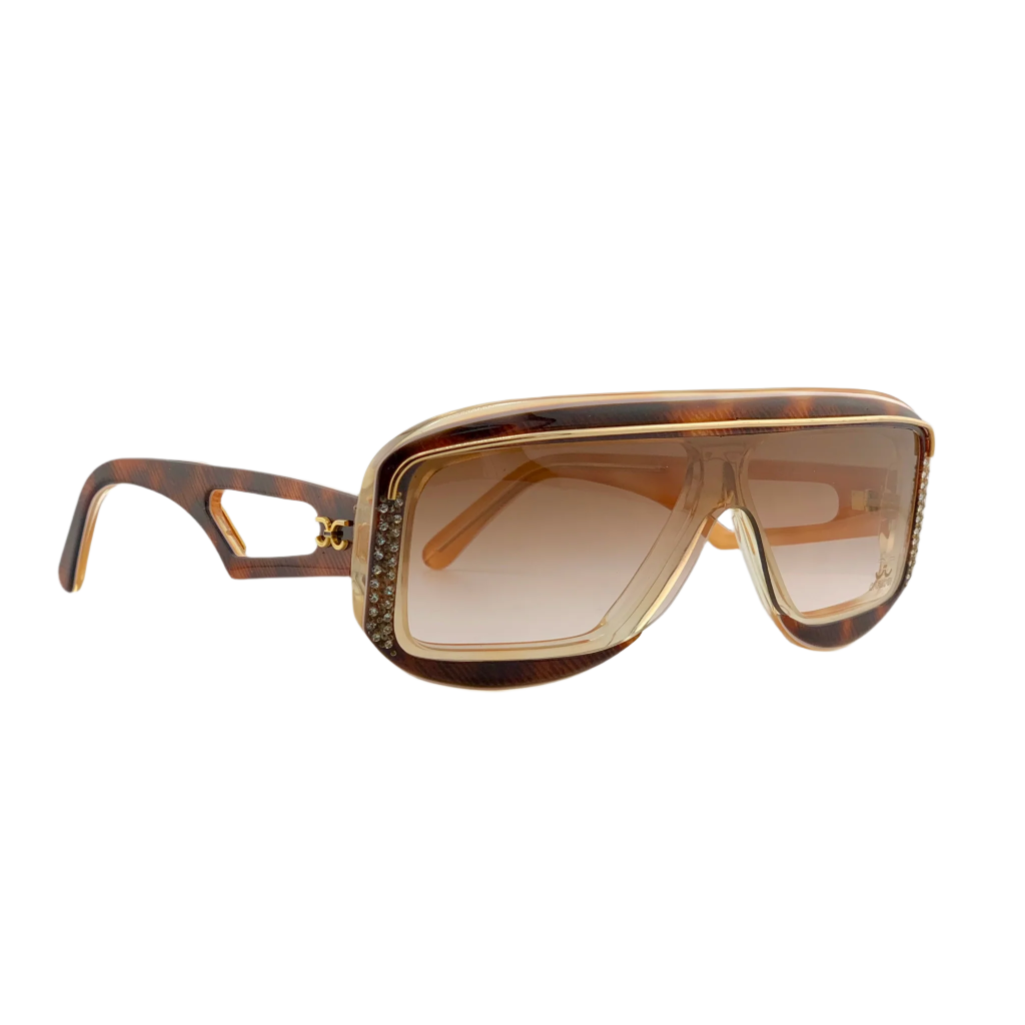 Vintage Claudia Carlotti rectangle sunglasses in gold/tort frame for men and women, with brown lenses, hand made in France, in superb condition, never before worn or sold, authentic original