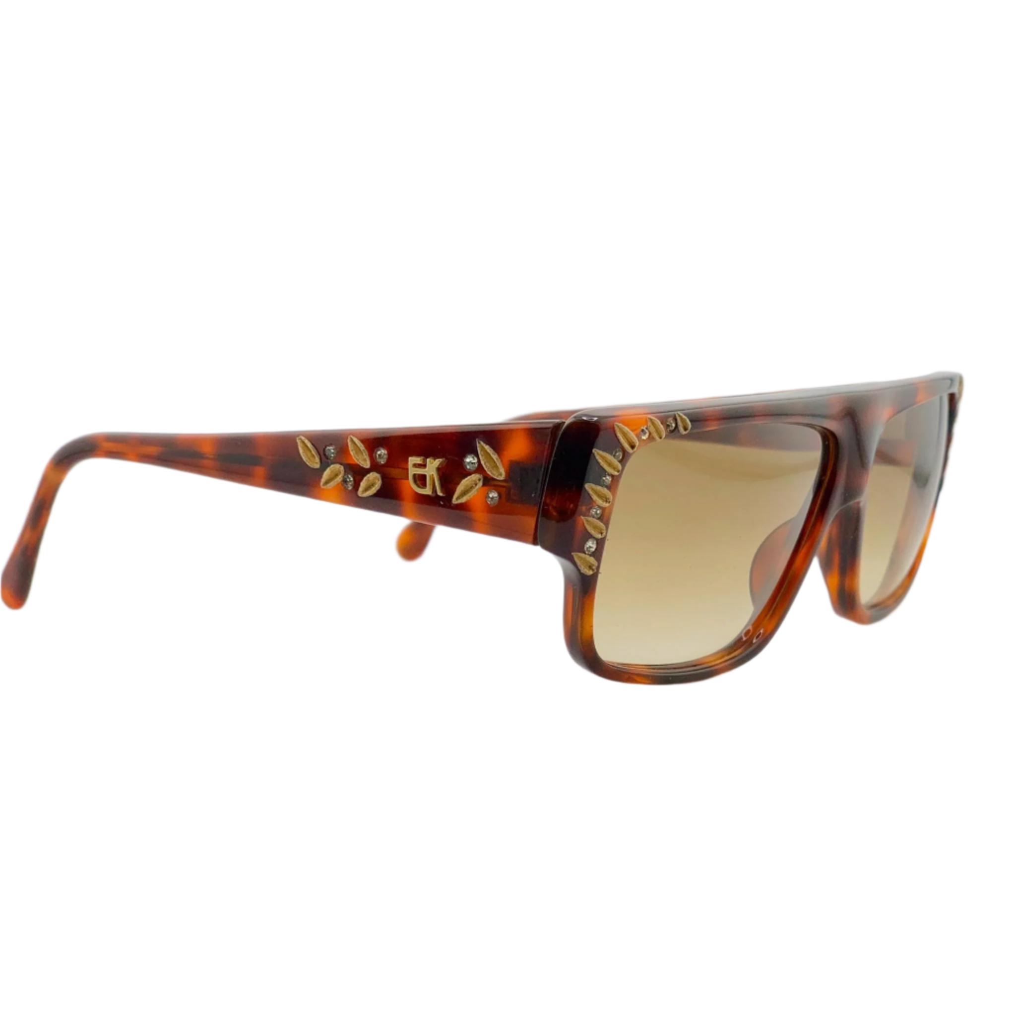 Vintage Emmanuelle Khanh Flat Brow 10640-FG sunglasses in tort frame and brown lenses, made in France and never before worn or sold