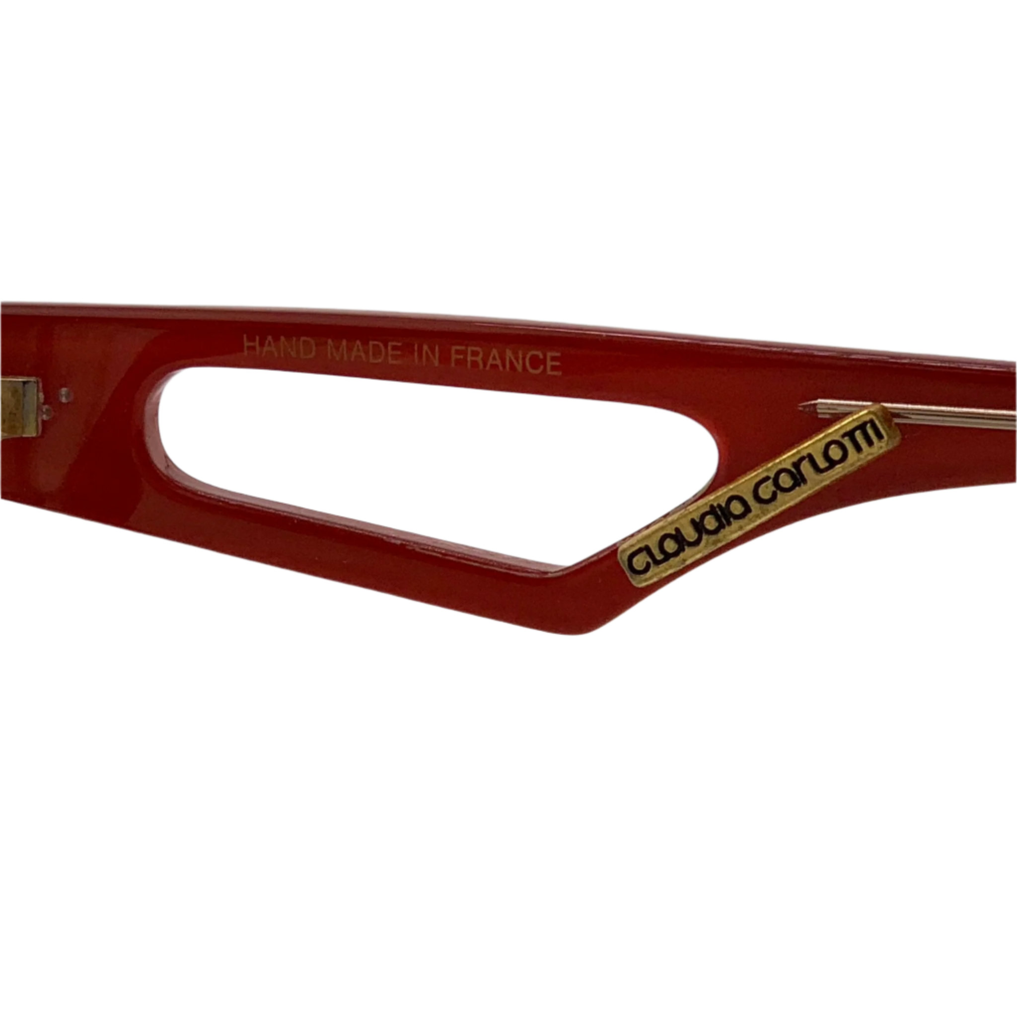 Hand made in France, black and red frame with brown lenses, vintage Claudia Carlotti flat brow sunglasses for men and women, in superb condition, never before worn or sold, authentic original