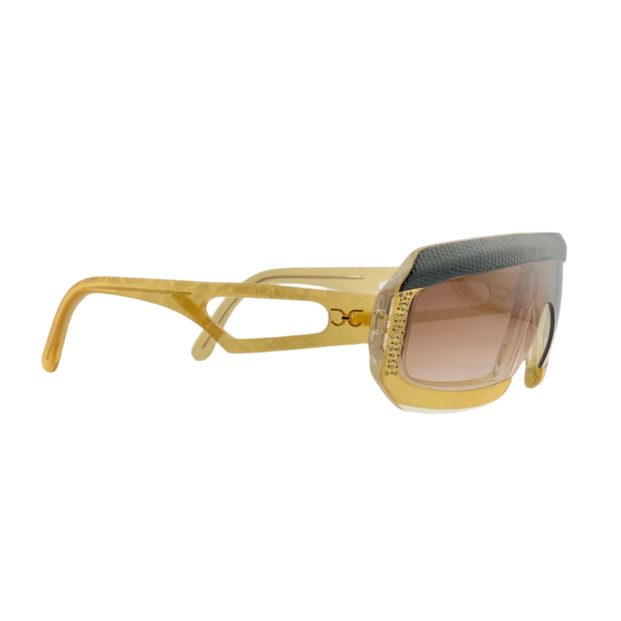 Vintage Claudia Carlotti Flat Brow Zenith CS16 Sunglasses in Black/Yellow Frame and Brown Lens, Hand Made in France and Never Before Worn or Sold