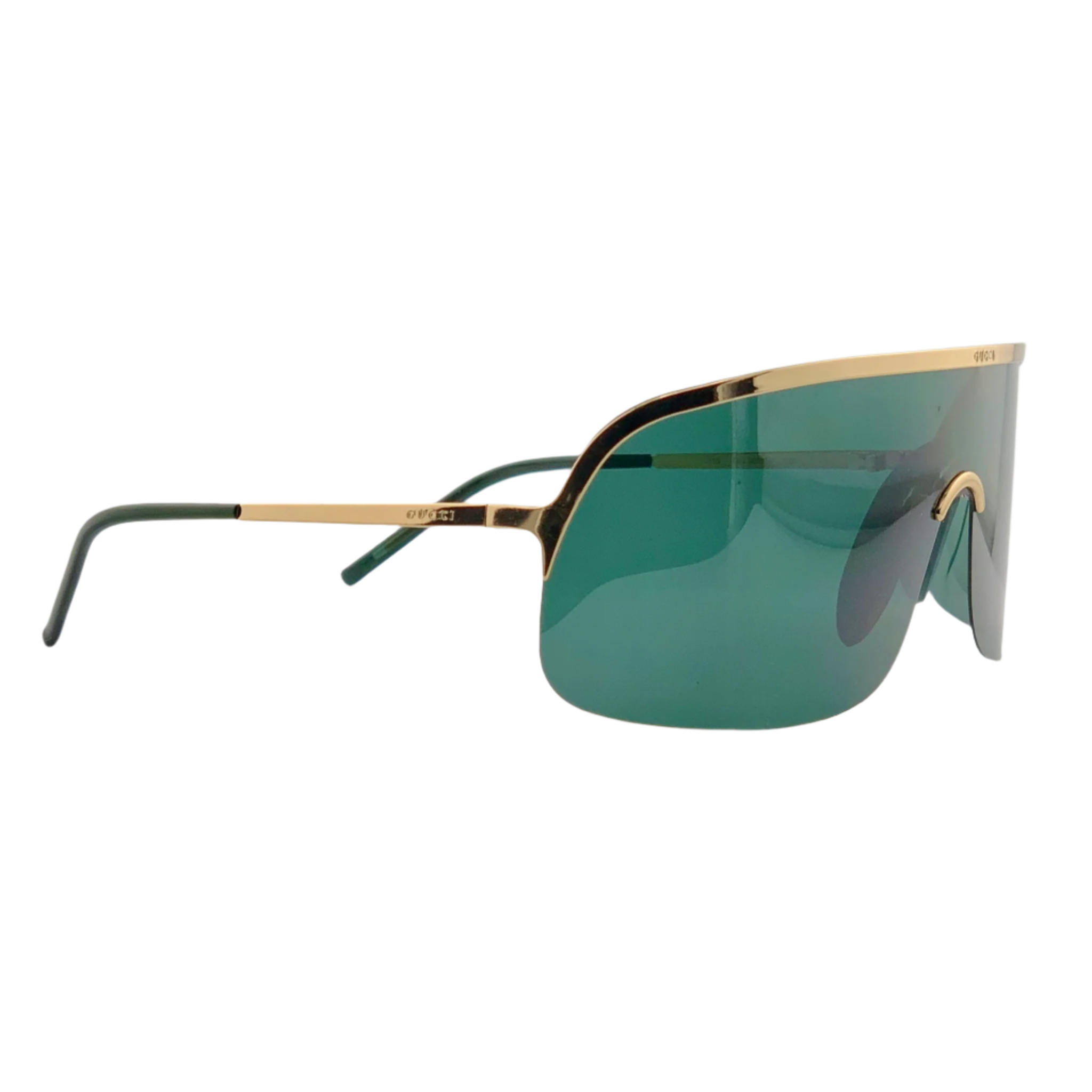 Vintage Gucci visor sunglasses for women and men in gold frame with green lens